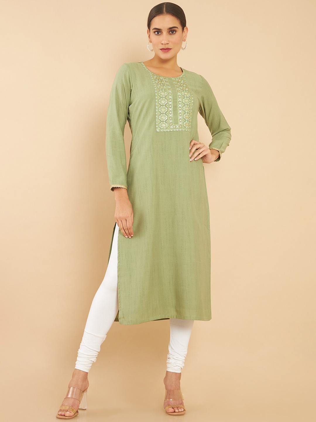 

Soch Women Green Ethnic Motifs Embroidered Thread Work Kurta