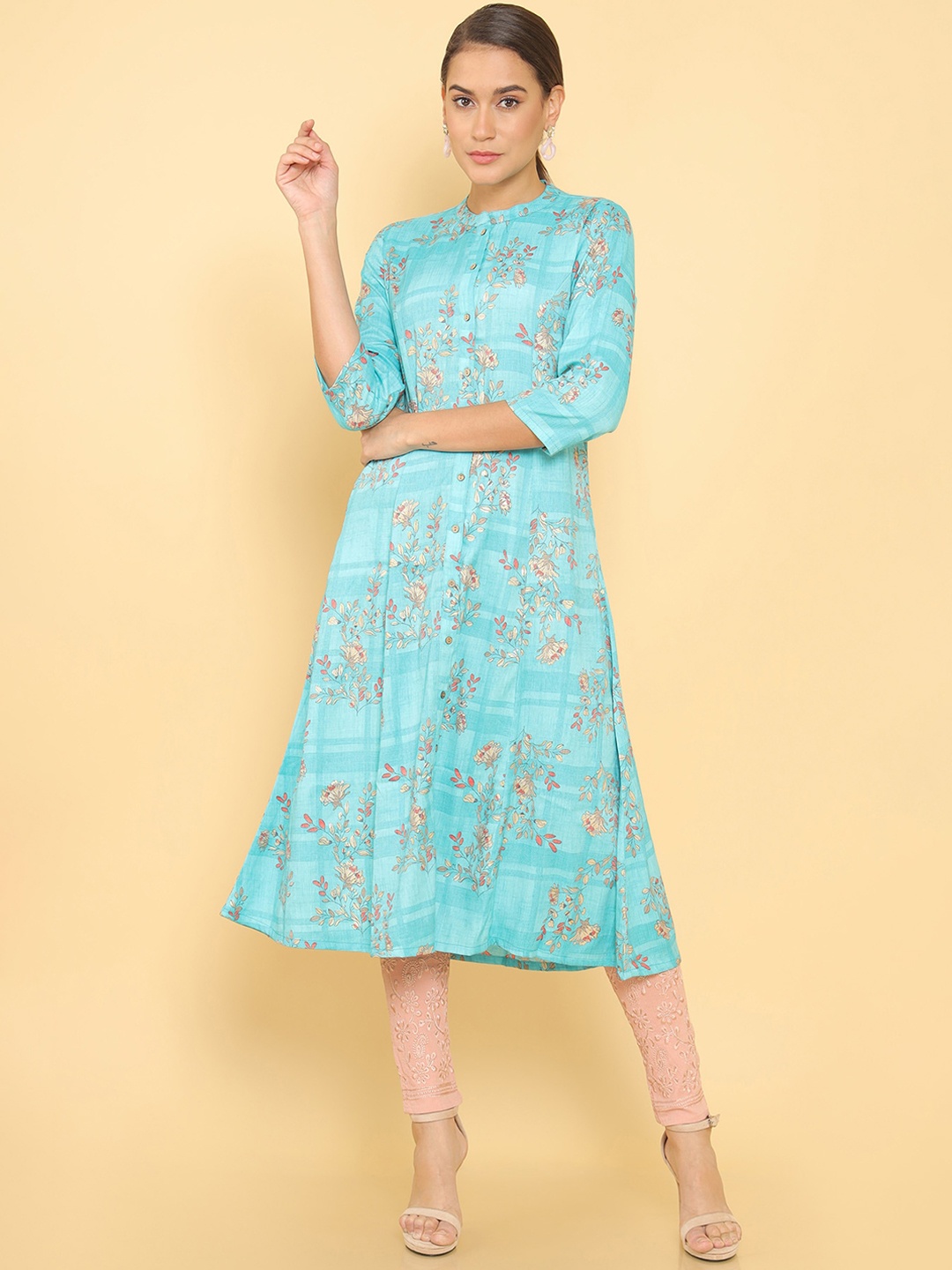 

Soch Women Blue & Brown Floral Printed Kurta