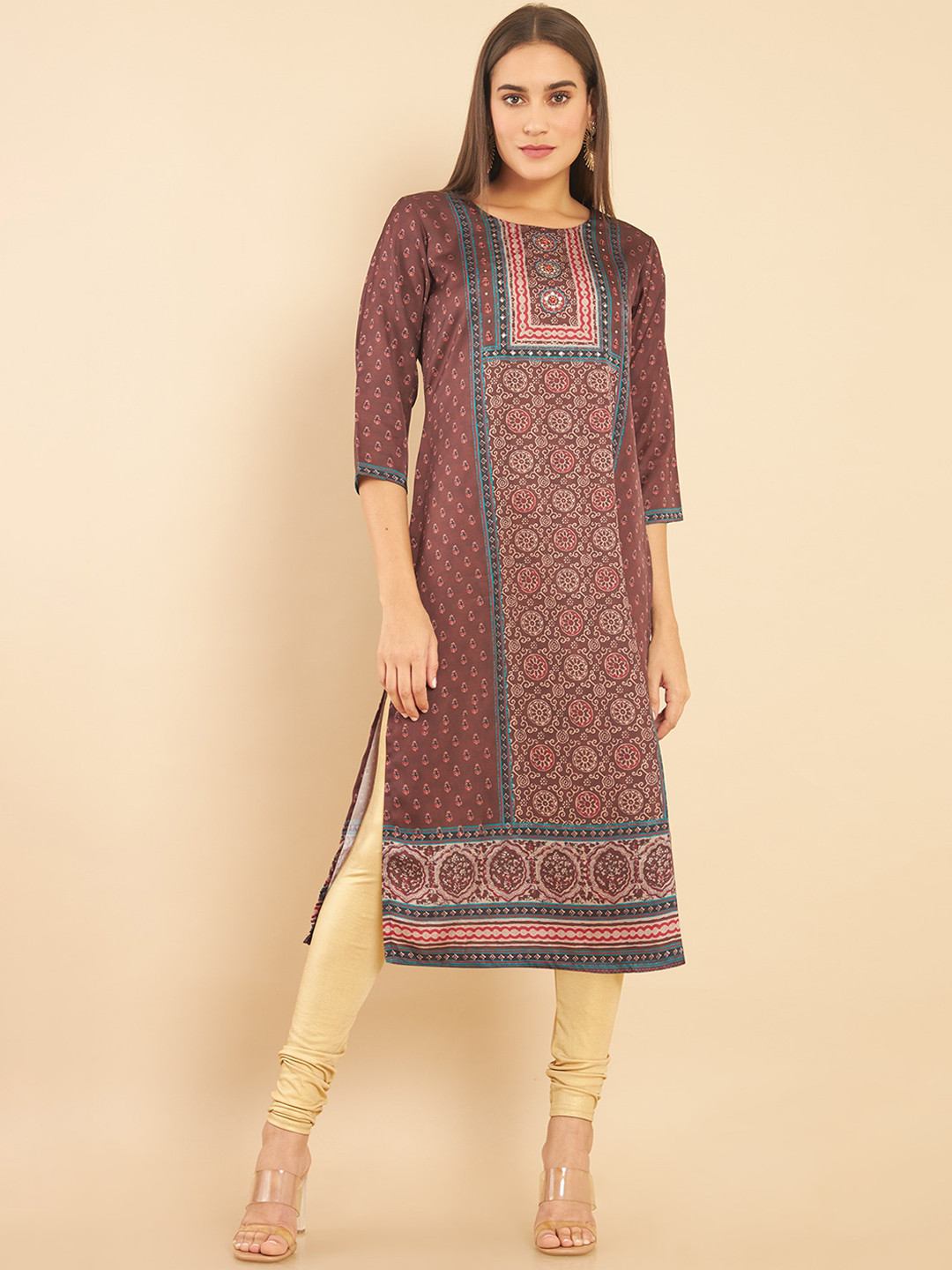 

Soch Women Brown Ethnic Motifs Printed Kurta