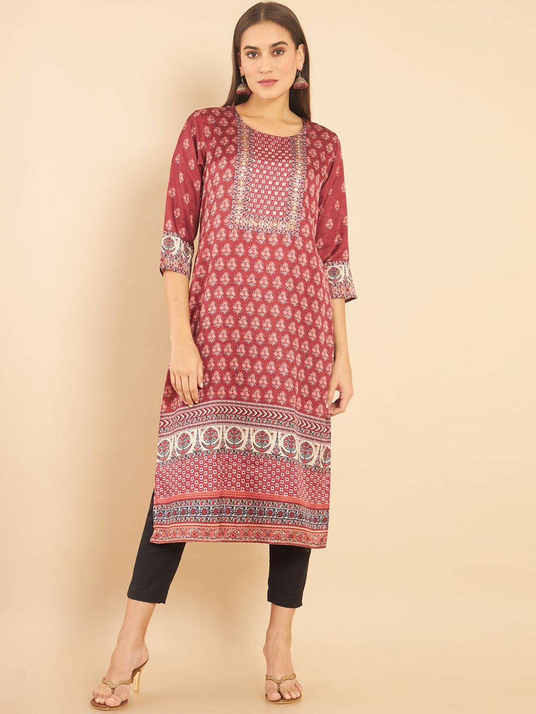 

Soch Women Red Ethnic Motifs Printed Kurta