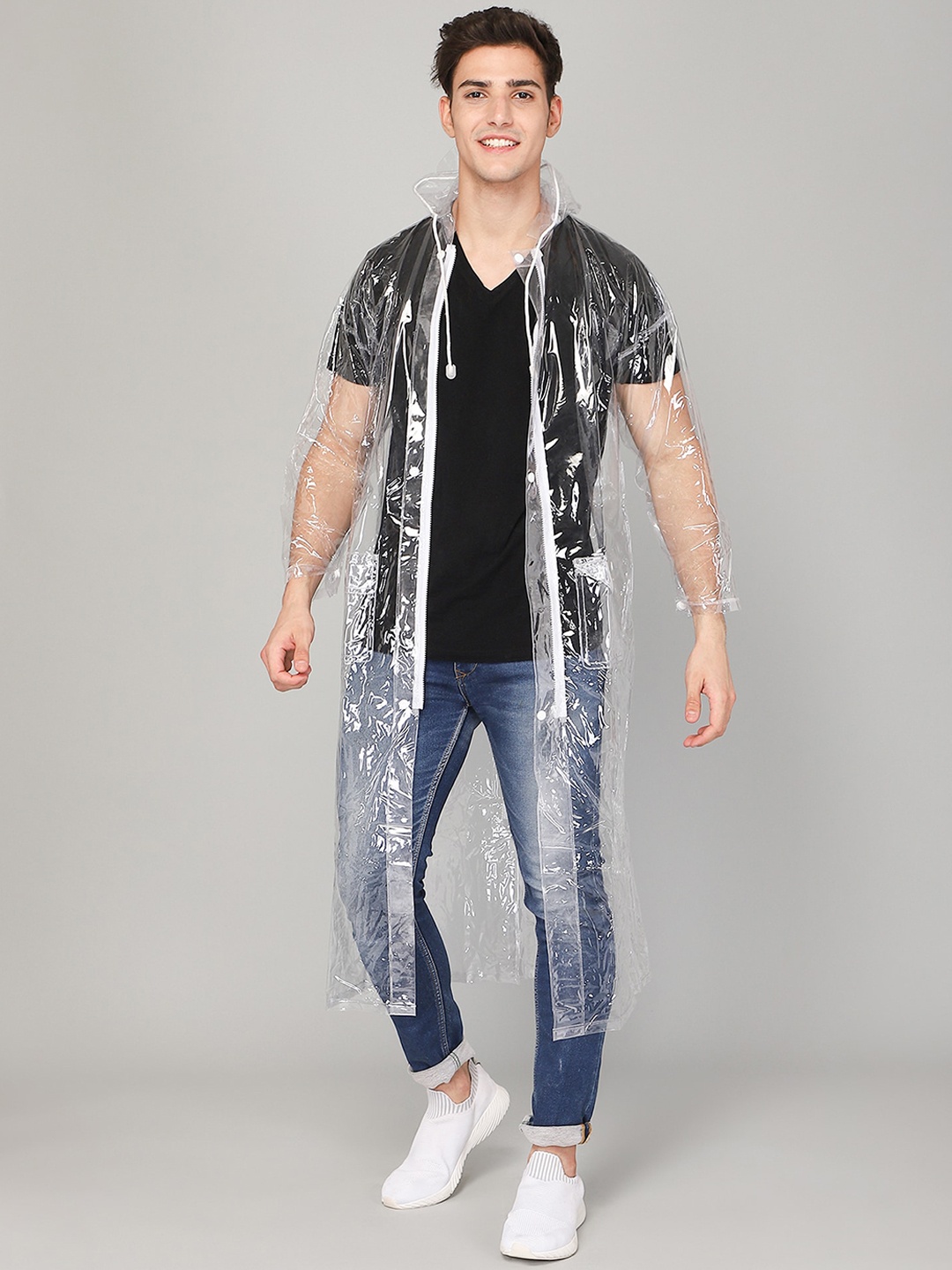 

THE CLOWNFISH Men Transparent Waterproof Seam Sealed Long Rain Jacket