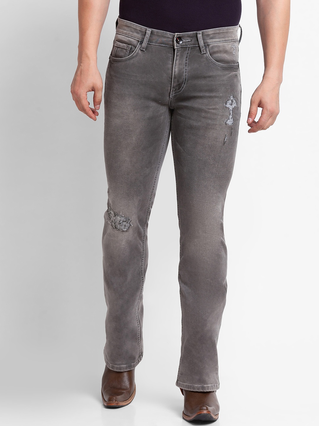 

mode de base Men Grey Bootcut Mildly Distressed Heavy Fade Stretchable Jeans