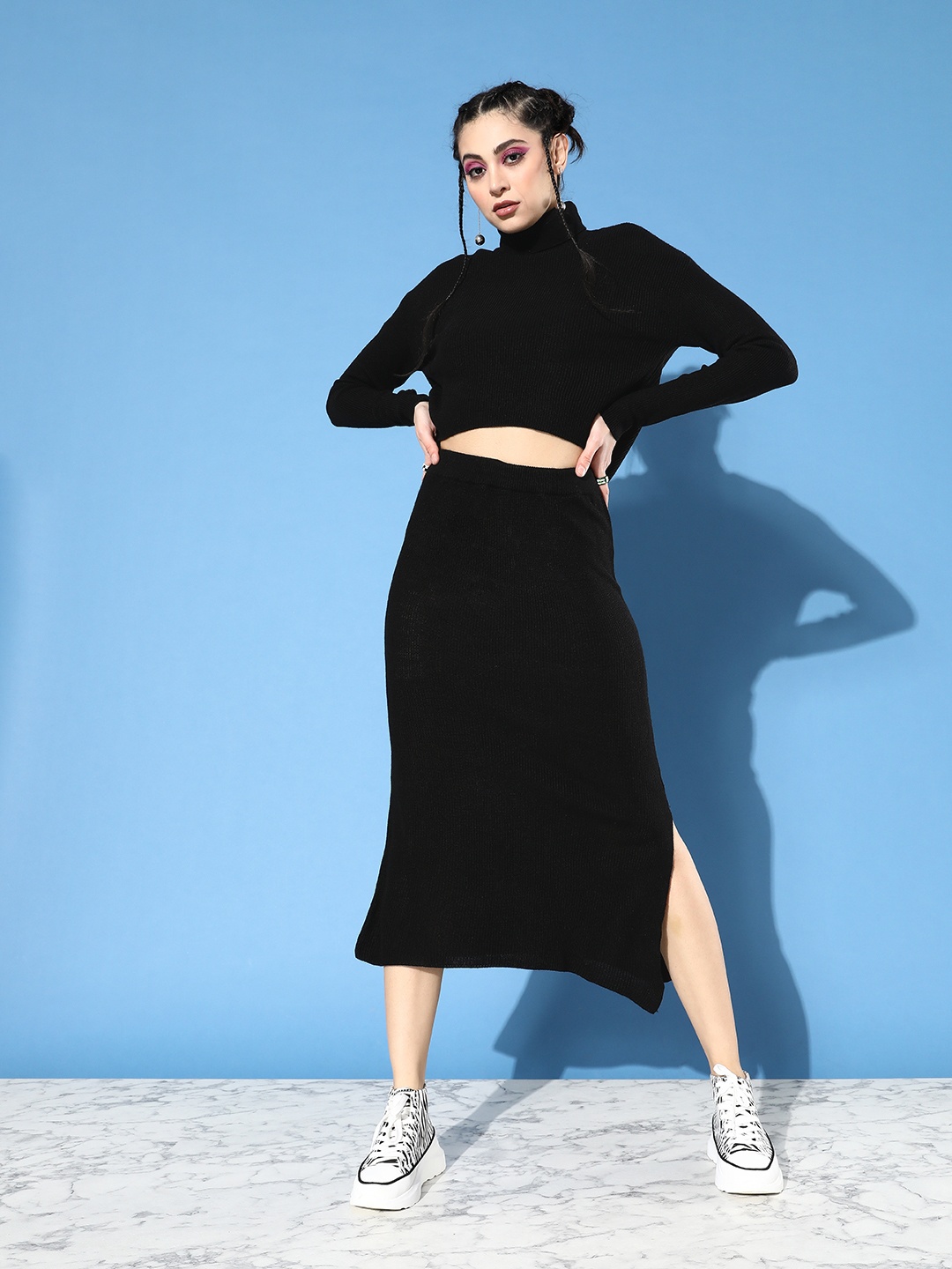 

Mast & Harbour Women Ribbed Co-Ord Set, Black