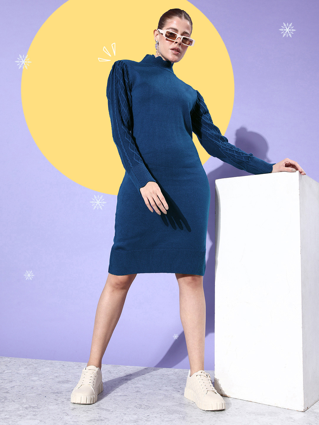 

Mast & Harbour Dark Navy Blue Knitted Cold Crush Sweater Dress