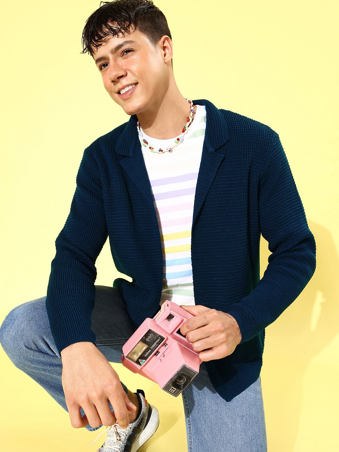 

Mast & Harbour Men Blue Open-Front Long Sleeves Sweaters