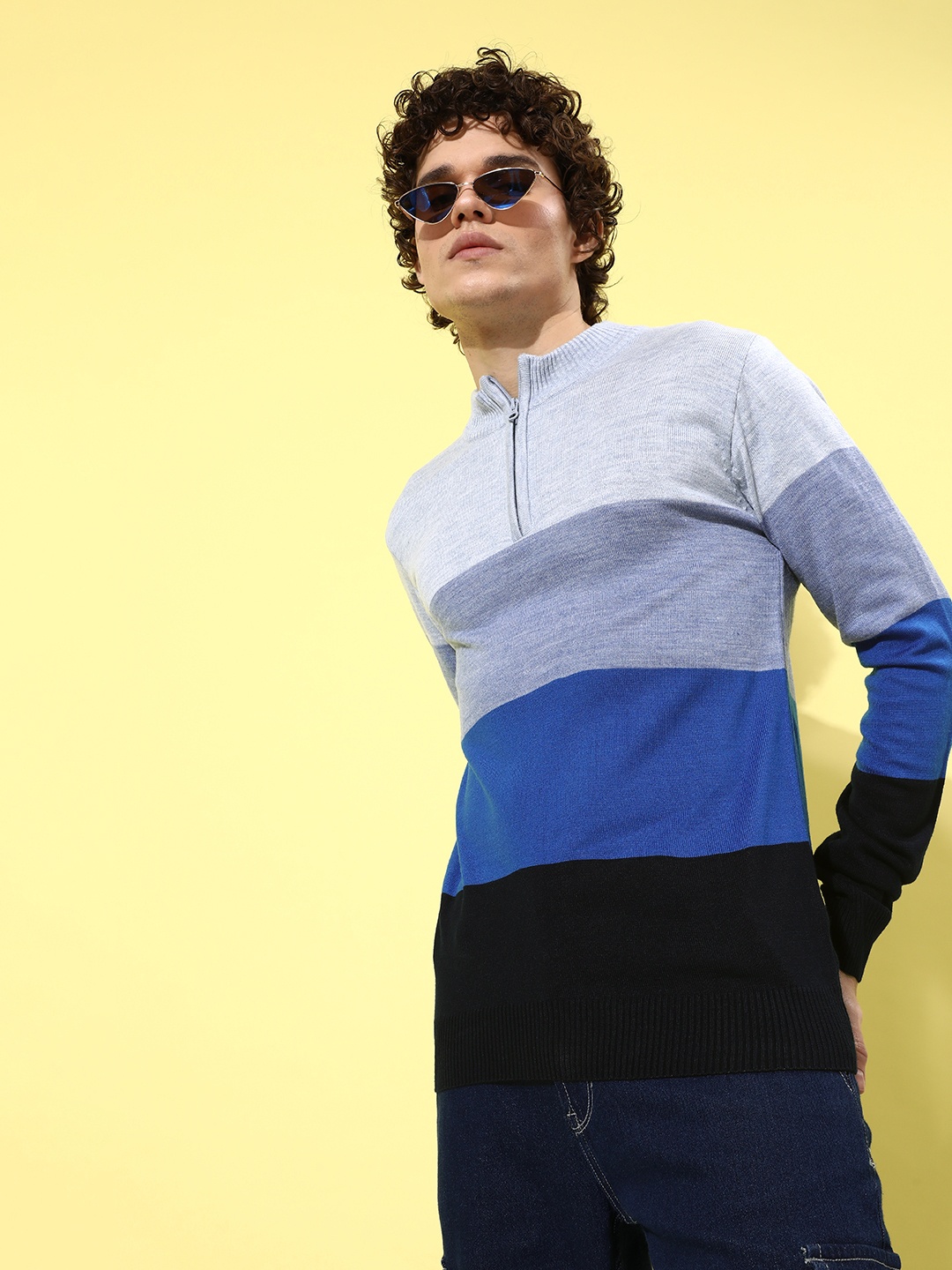 

Mast & Harbour Men Colourblocked Pullover, Blue
