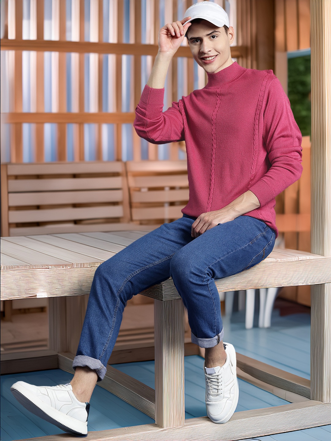 

Mast & Harbour Pure Acrylic Cable Knit Detail Pullover, Pink
