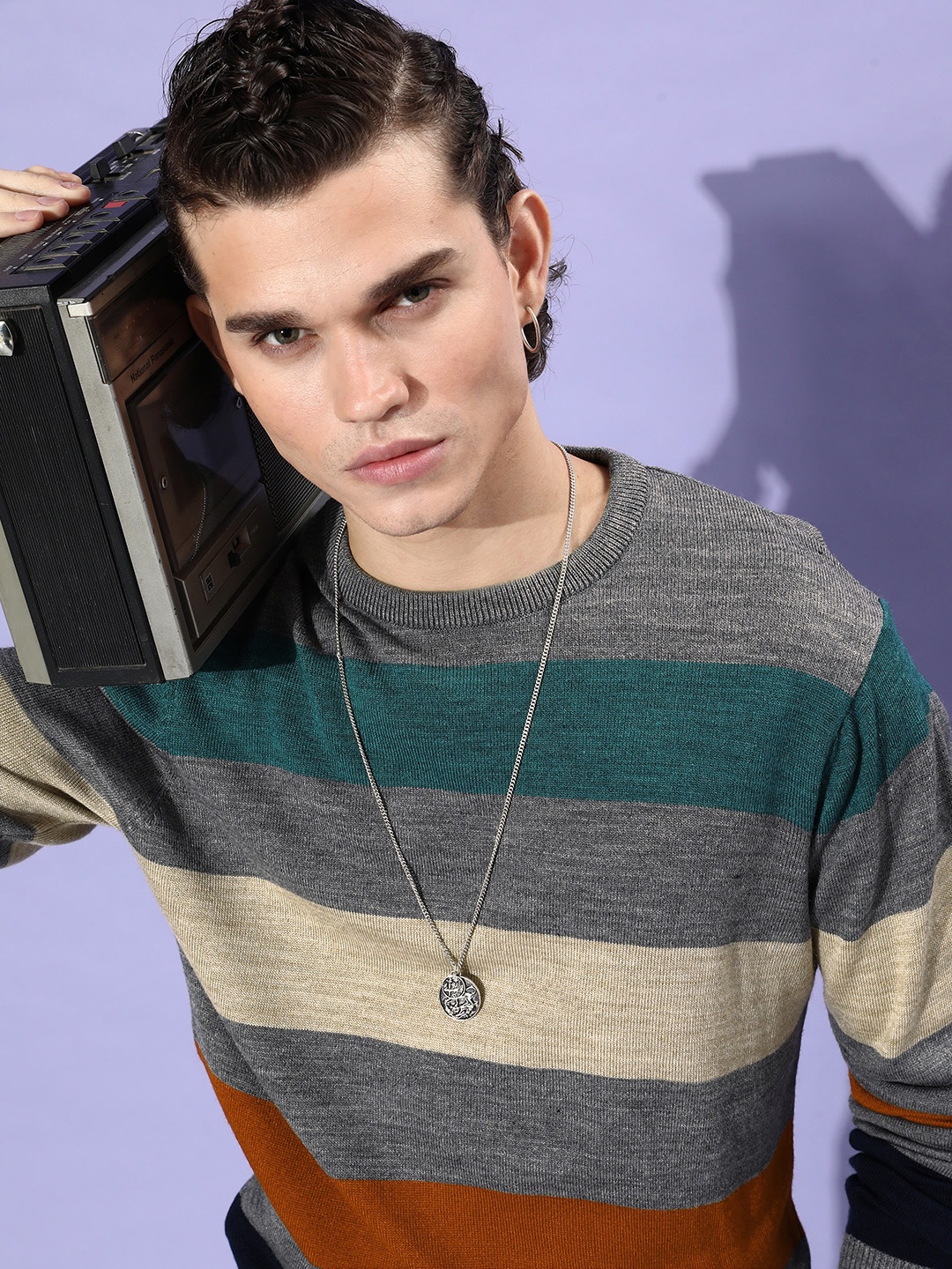 

Mast & Harbour Men Multicoloured Striped Pullover, Multi