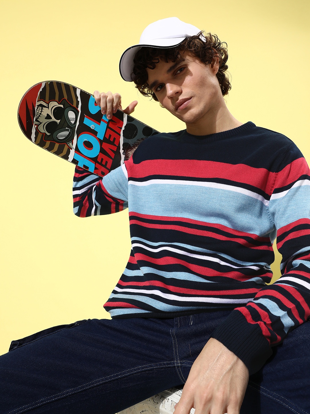 

Mast & Harbour Men Striped Pullover, Navy blue