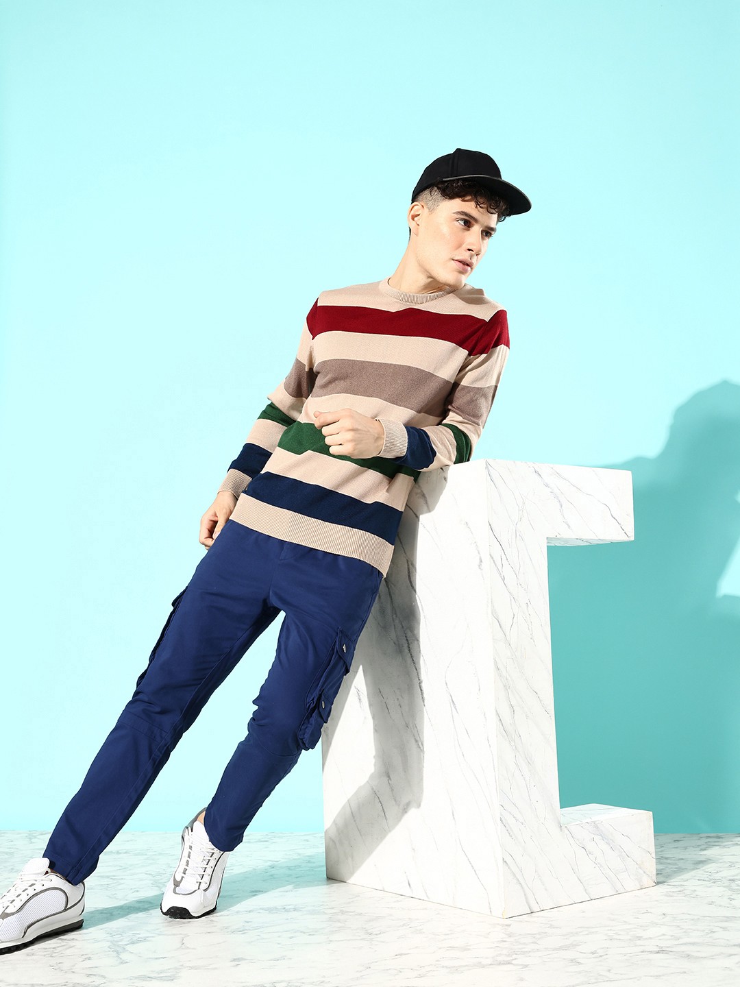 

Mast & Harbour Men Blush Beige Striped Revisited Nostalgia Cheerful Lanes Pullover