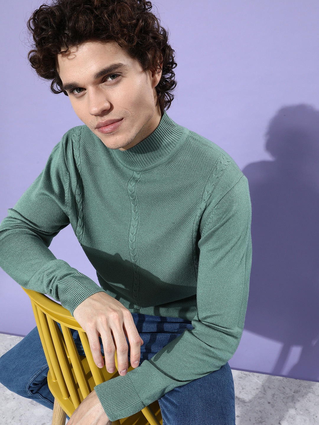 

Mast & Harbour Men Blue Acrylic Cable Knit Pullover