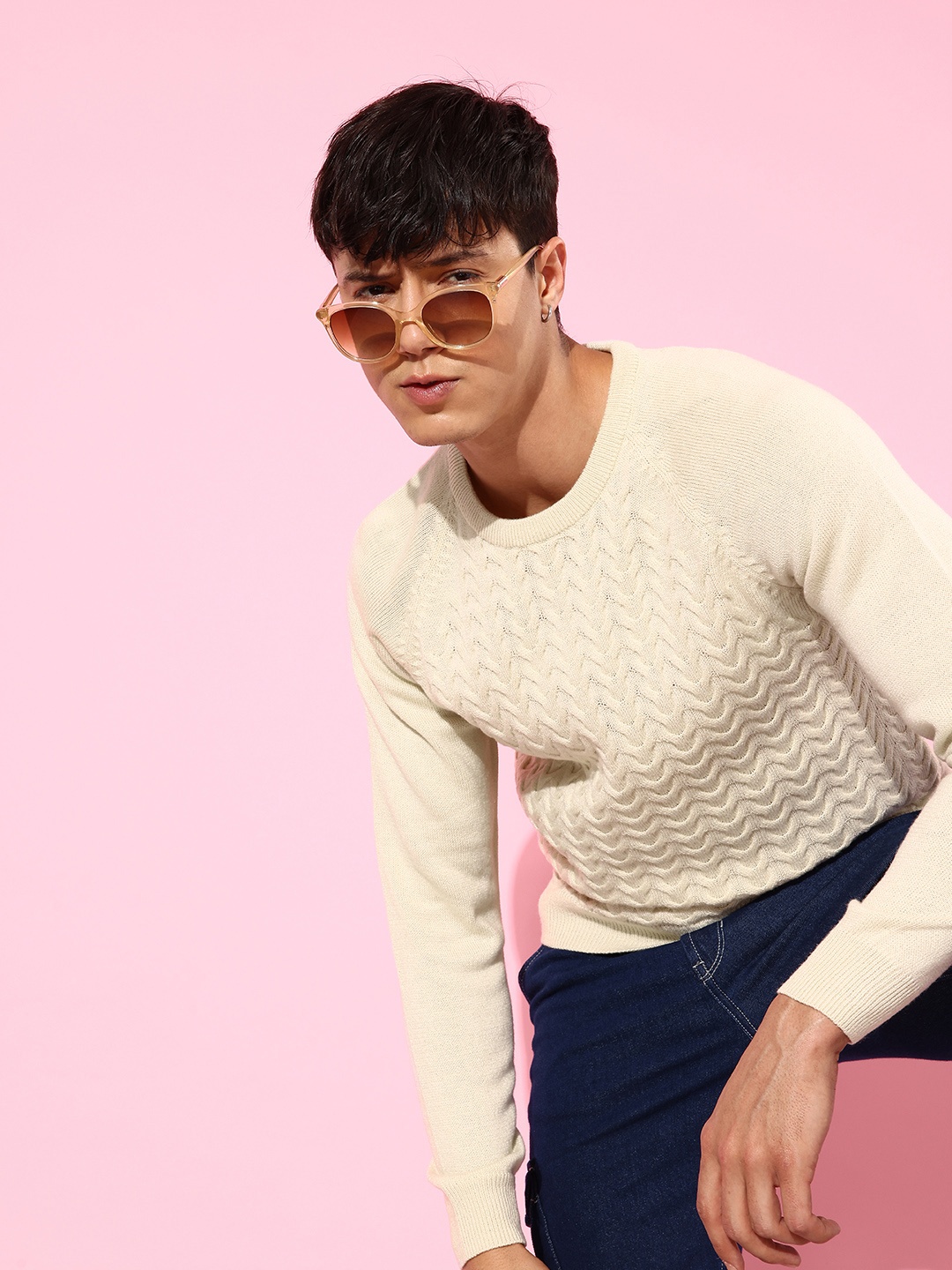 

Mast & Harbour Men Cable Knit Long Sleeves Pullover Sweater, Cream