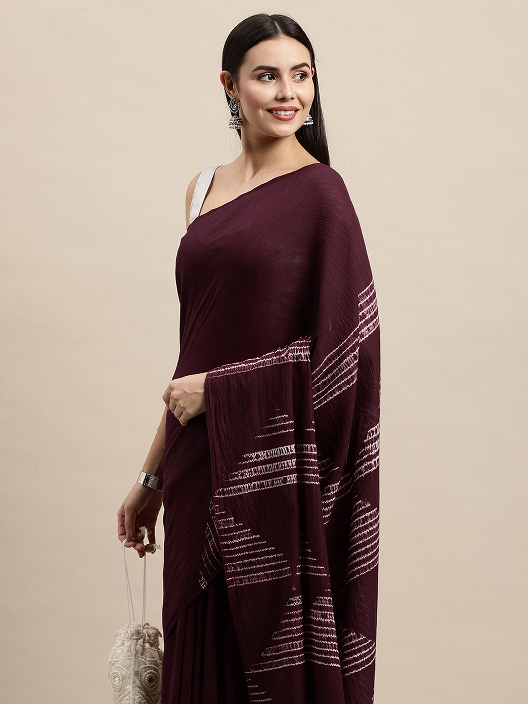 

ArtEastri Burgundy Woven Design Handloom Pure Cotton Woven Shibori Saree