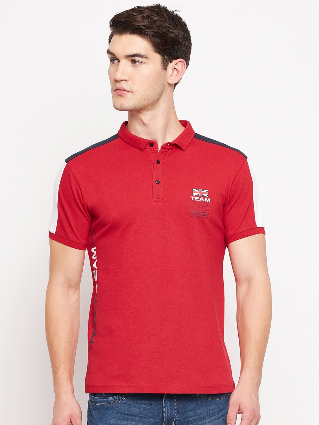 

QUBIC Men Red Polo Collar T-shirt