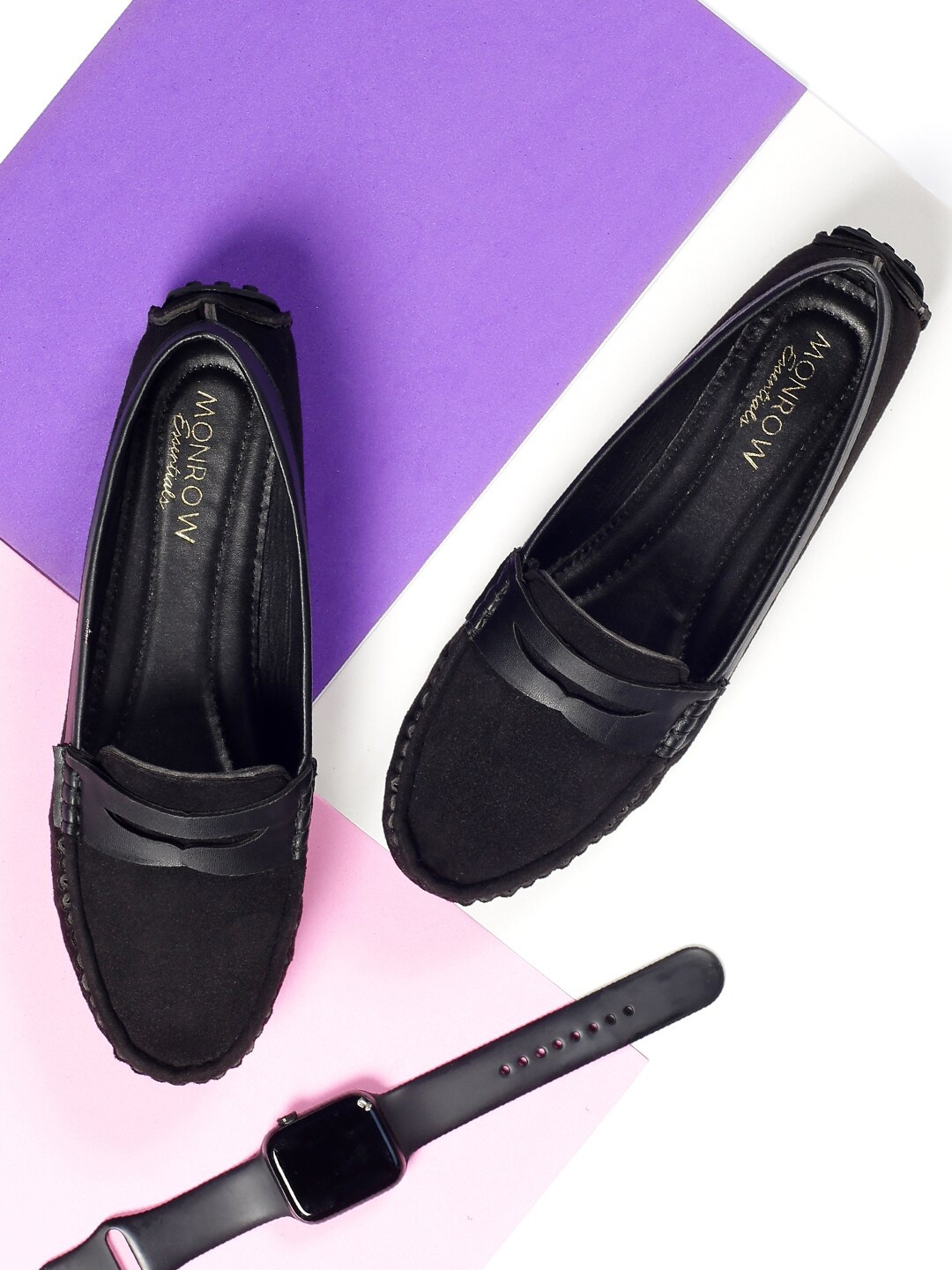 

Monrow Women Black Solid Suede Loafers