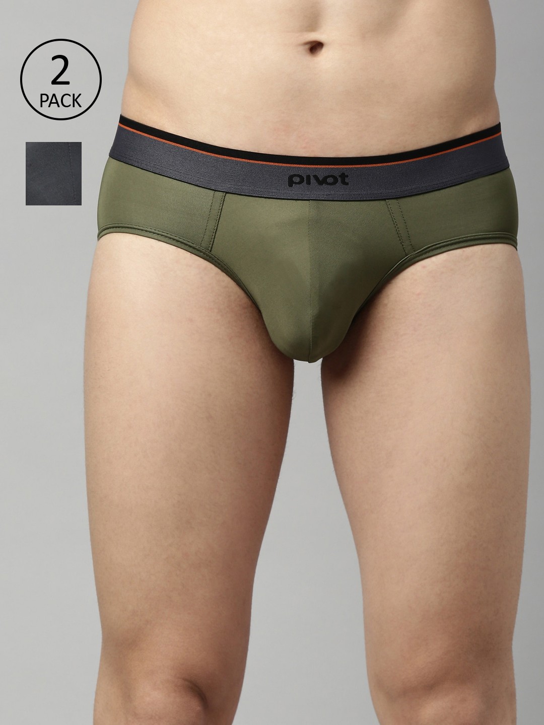 

pivot Men Pack Of 2 Black & Green Solid Basic Briefs P2MIWB22-012R