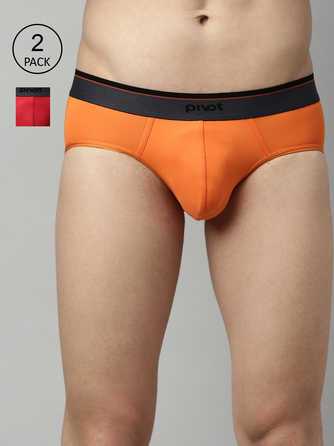 

pivot Men Pack Of 2 Solid Basic Briefs, Red