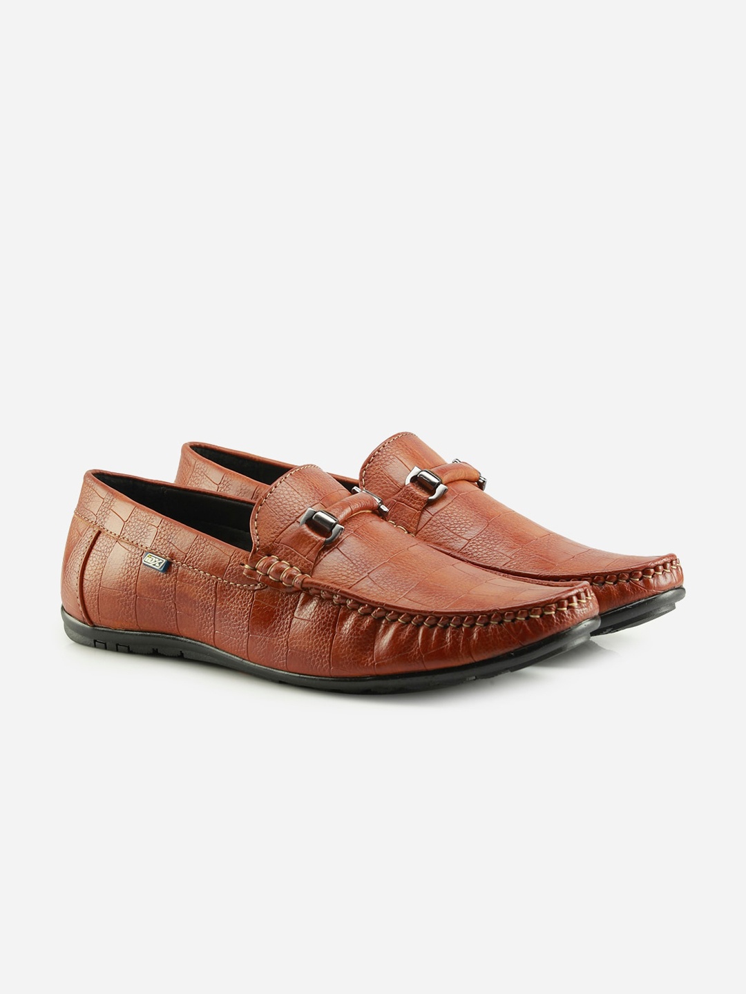 

ID Men Tan Brown Textured Horsebit Loafers