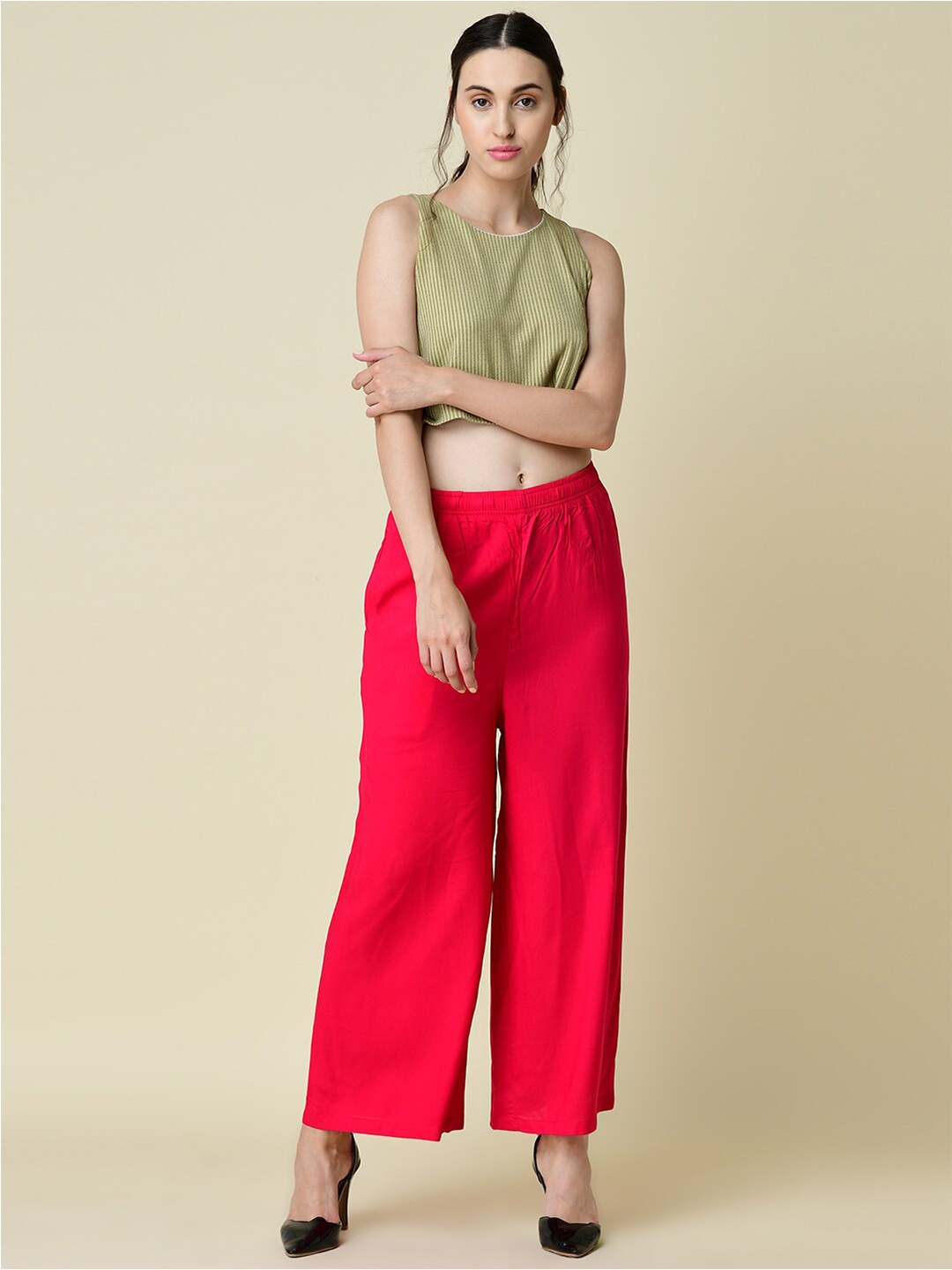 

NEWRIE Women Pink Flared Palazzos