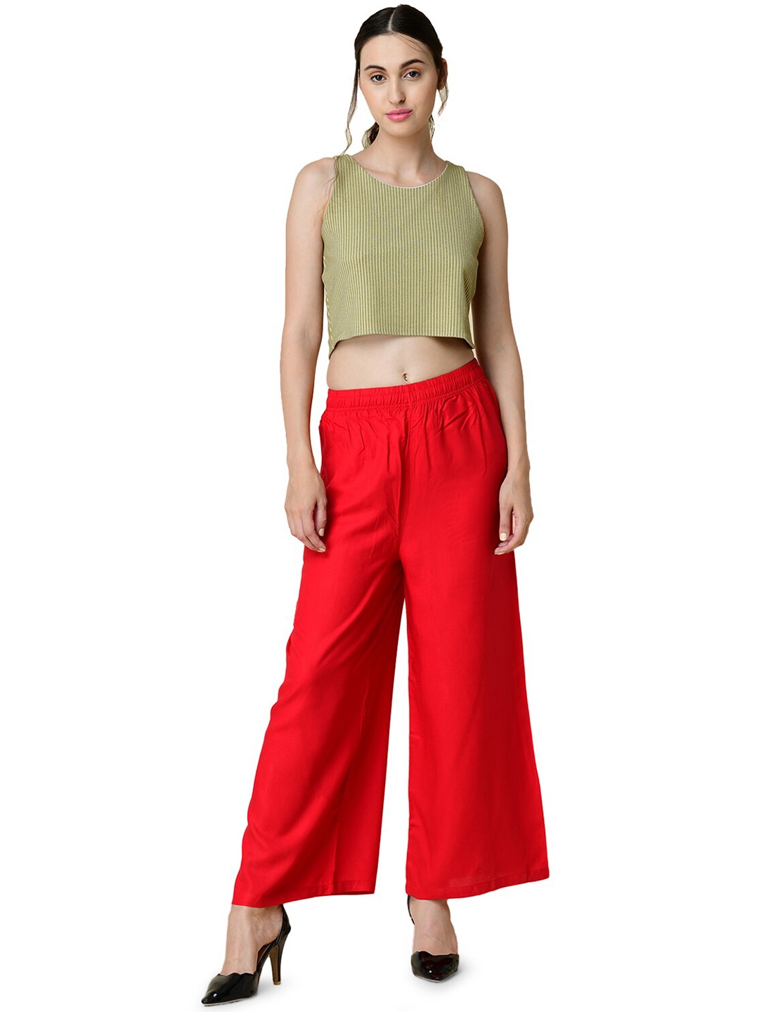 

NEWRIE Women Red Flared Ethnic Palazzos