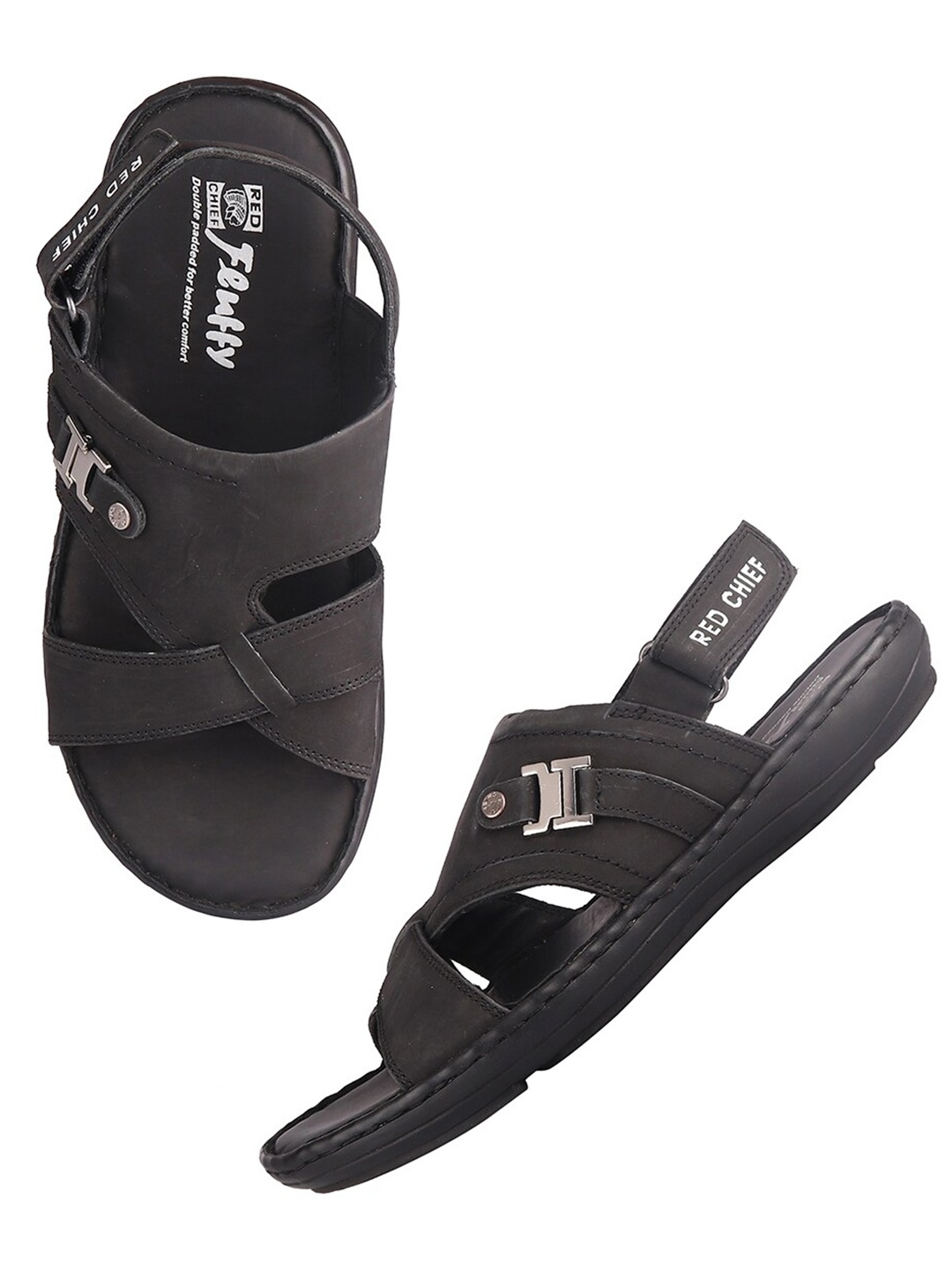 

Red Chief Men Black & White Leather Comfort Sandals