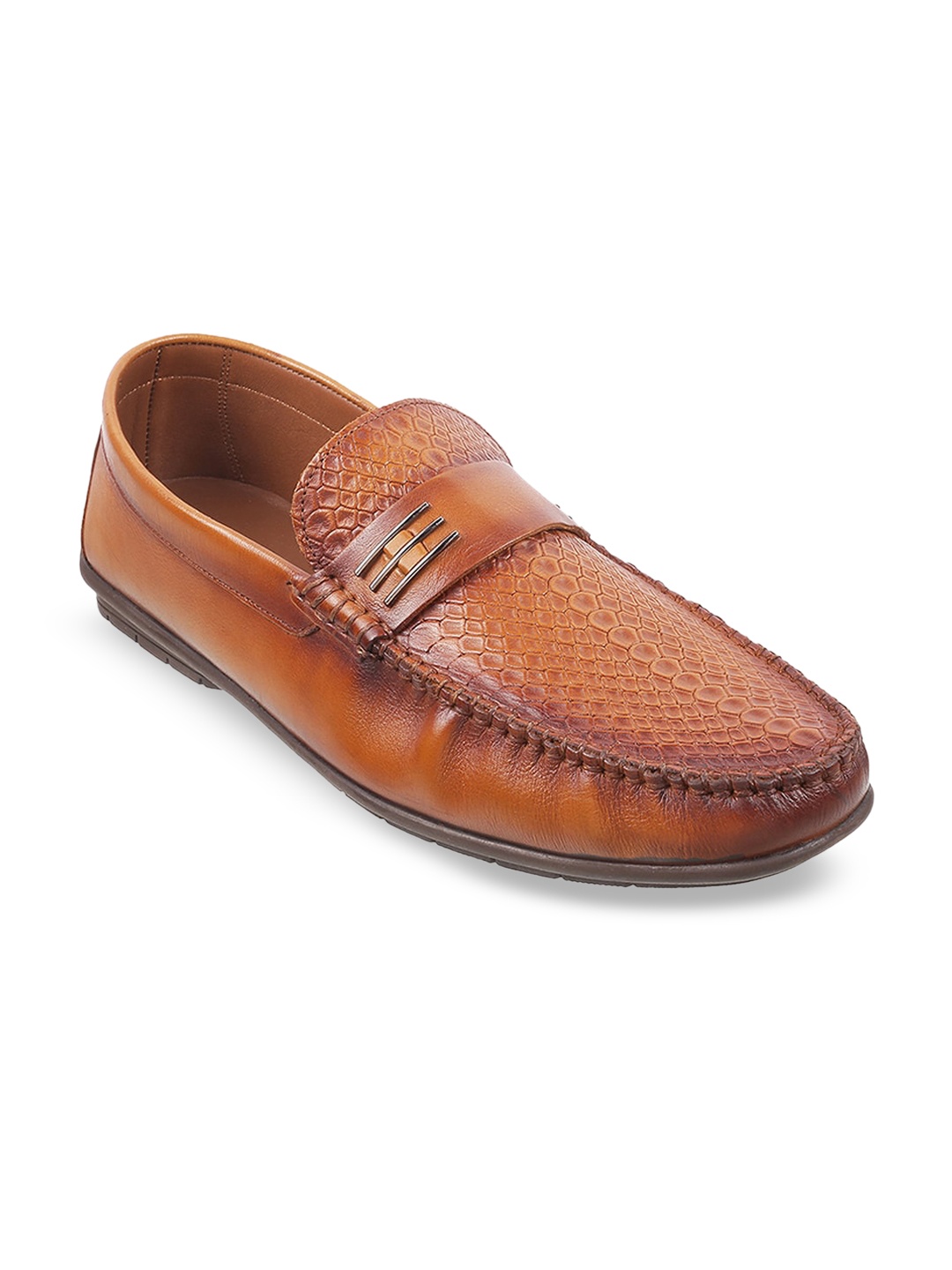 

Mochi Men Tan Textured Leather Loafers