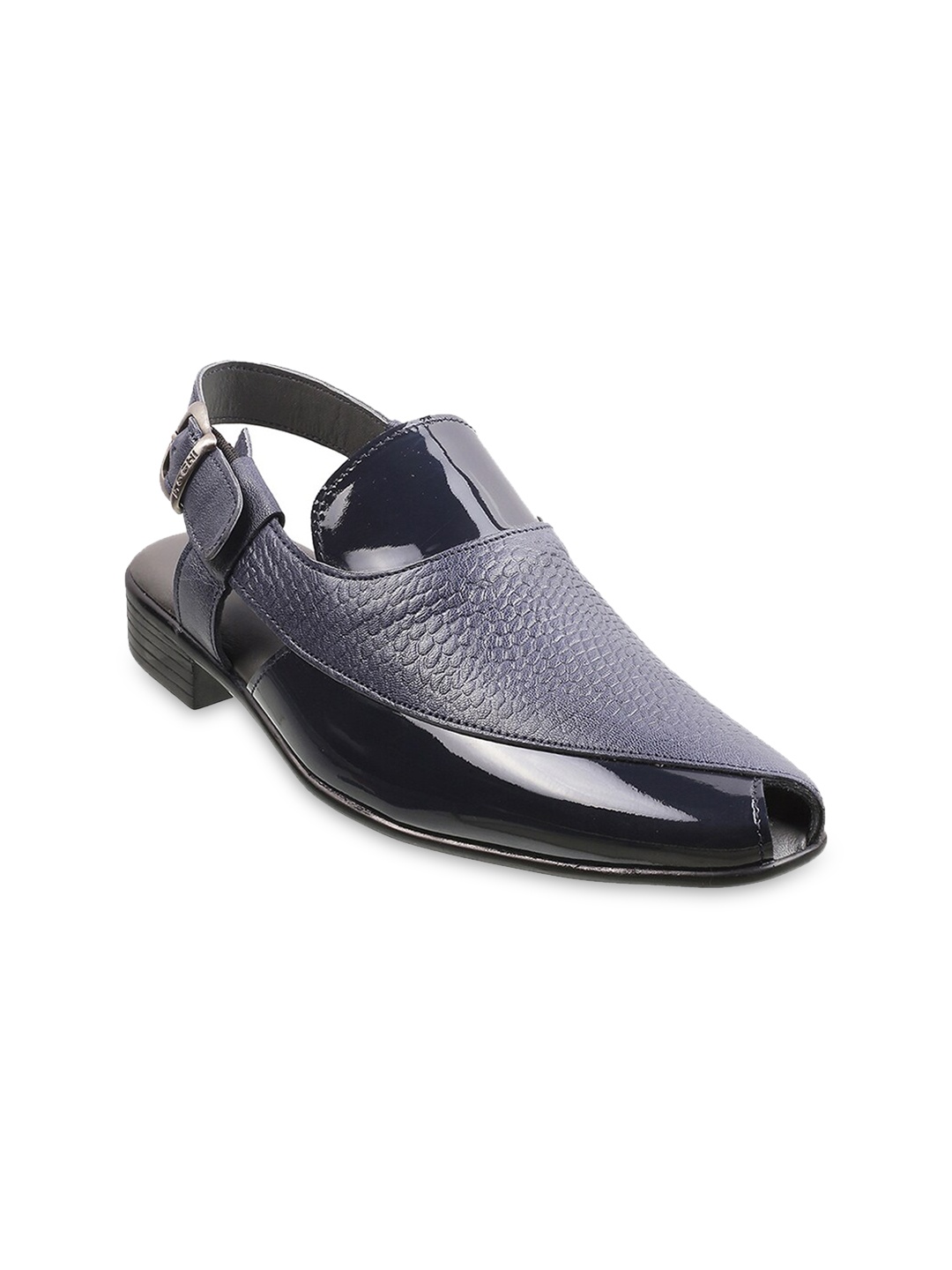 

Mochi Men Blue & Black Leather Comfort Sandals