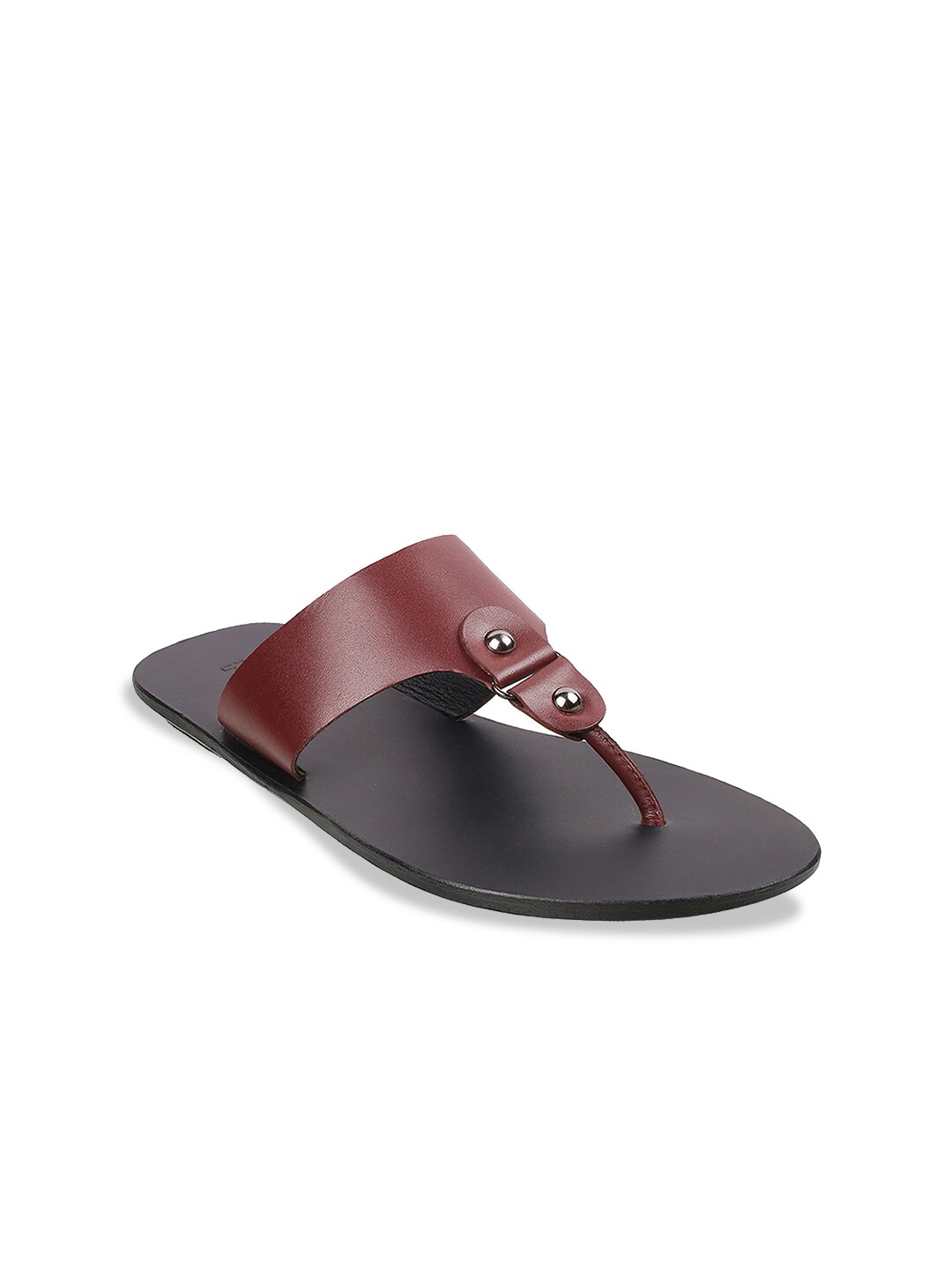 

Mochi Men Maroon & Black Leather Comfort Leather Sandals