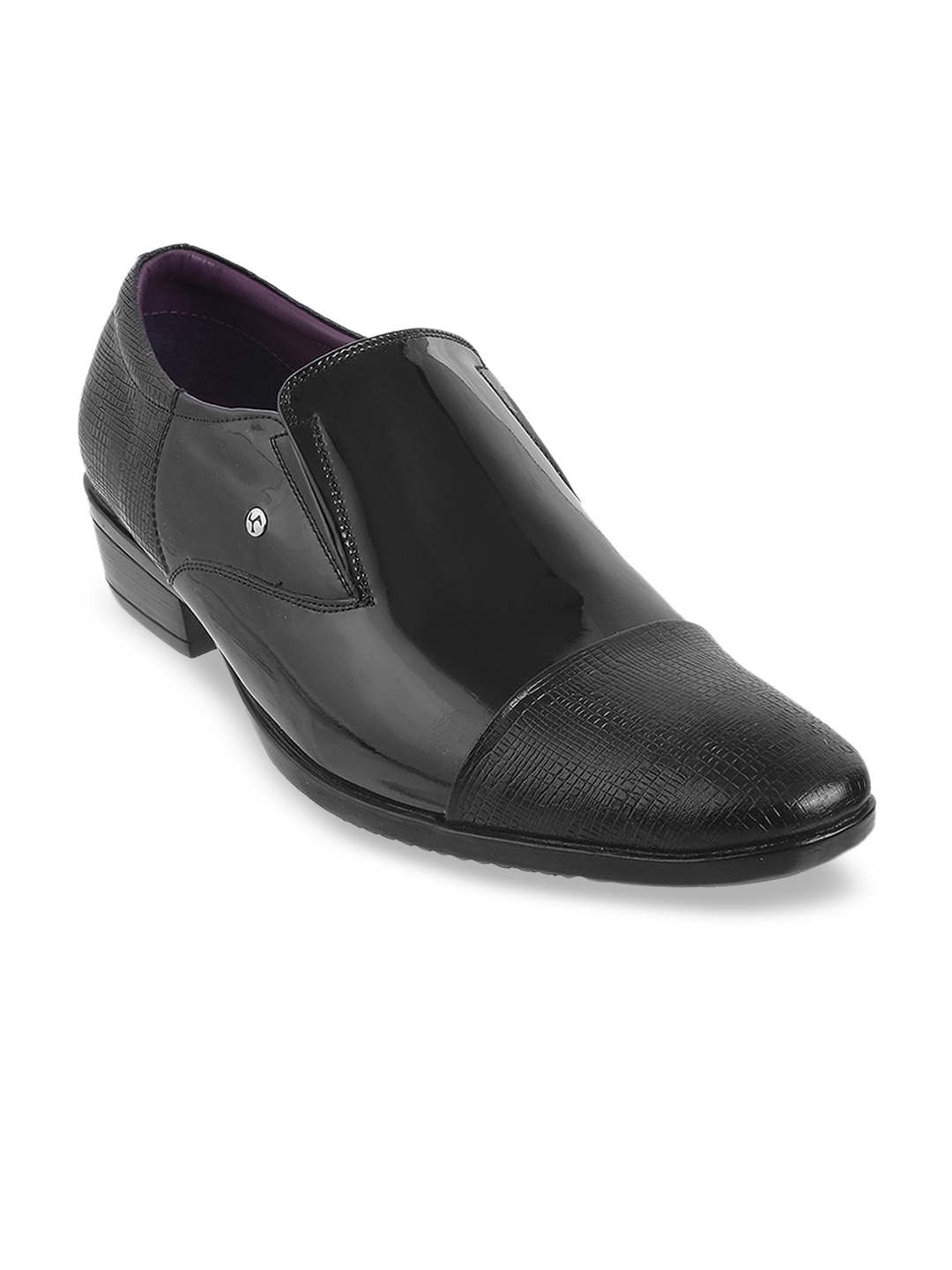

Mochi Men Black Solid Leather Slip-On Formal Shoes