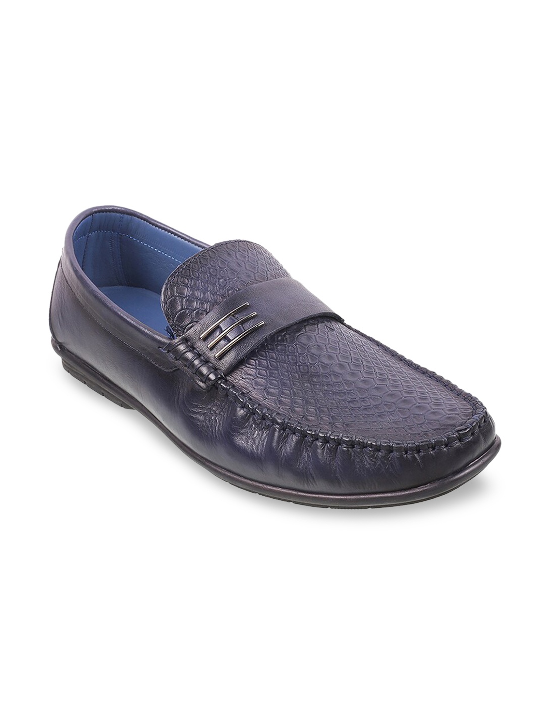 

Mochi Men Blue Textured Leather Loafers