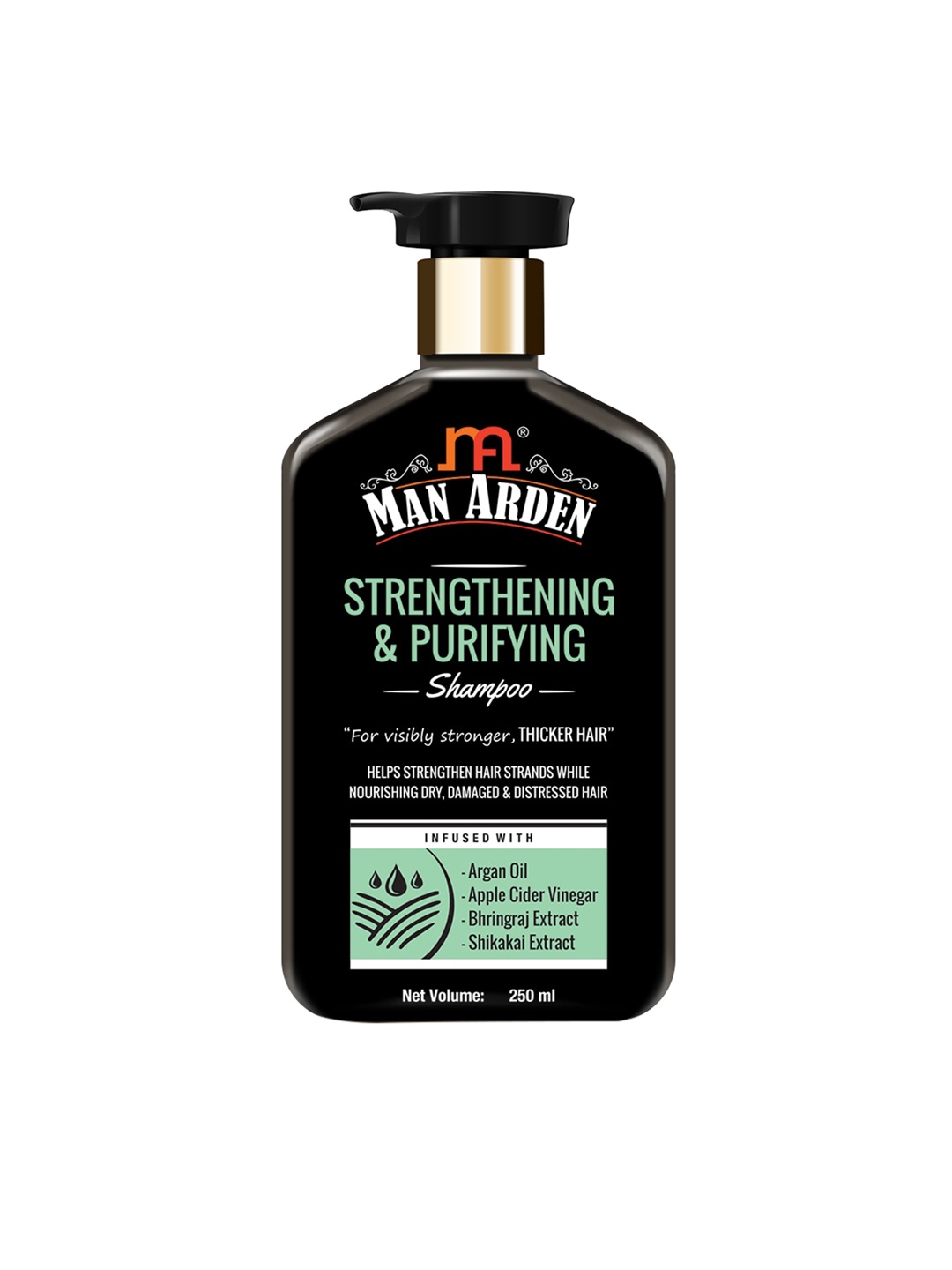 

Man Arden Strengthening & Purifying Shampoo with Argan Oil & Apple Cider Vinegar - 250ml, Black