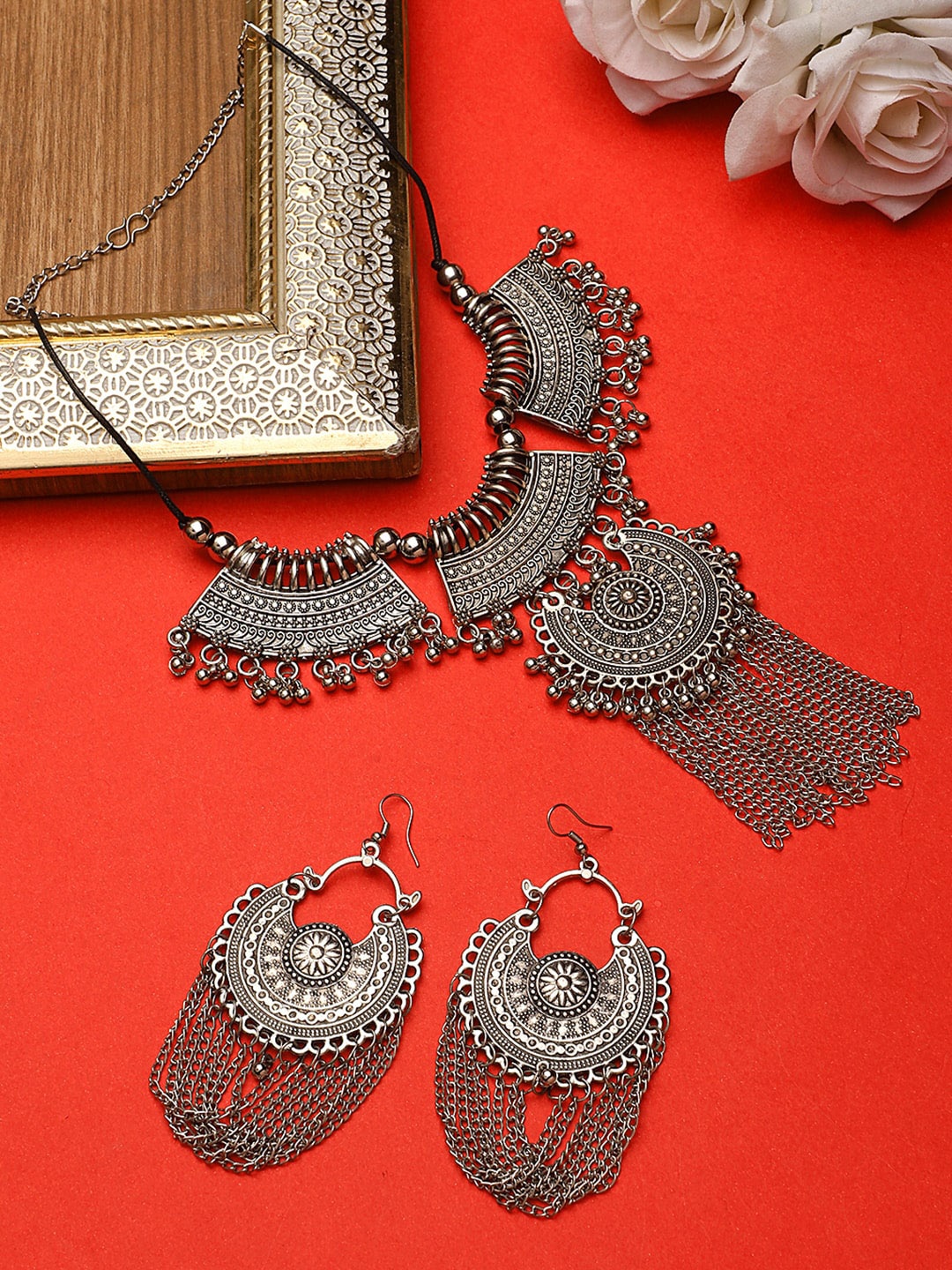 

KACY Silver-Plated Long Tasseled Jewellery Set