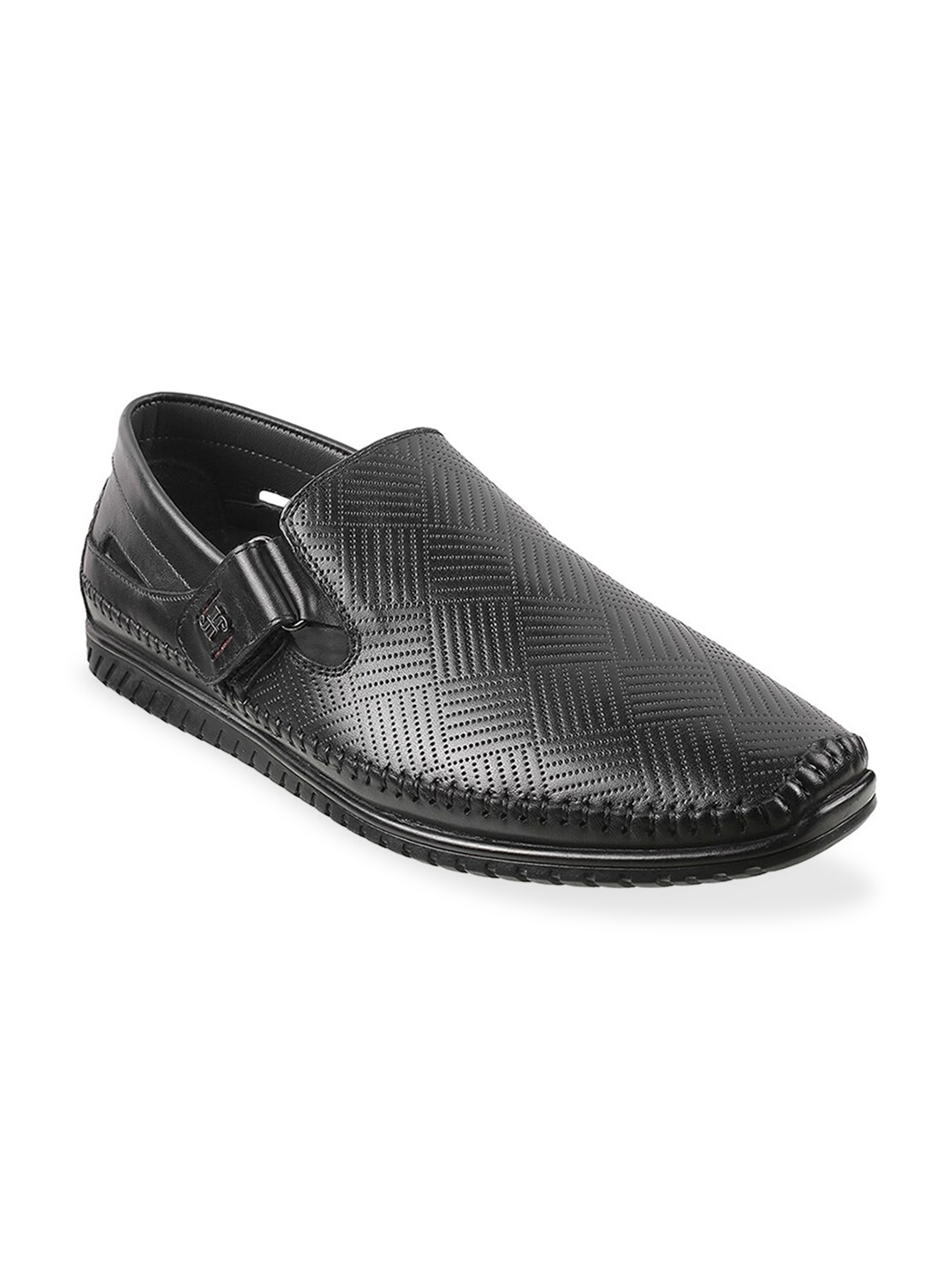 

J FONTINI Men Black Leather Comfort Slip-On Sandals
