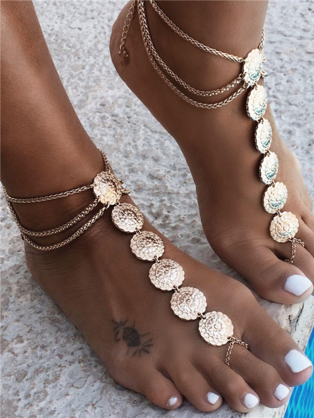 

FemNmas Women Gold-Plated Coin Bohemian Toe Ring Anklet
