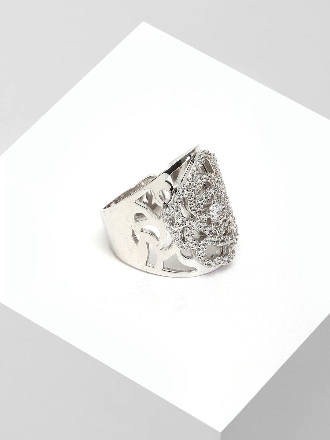 

AVANT-GARDE PARIS Silver-Plated White Crystals-Studded Finger Ring