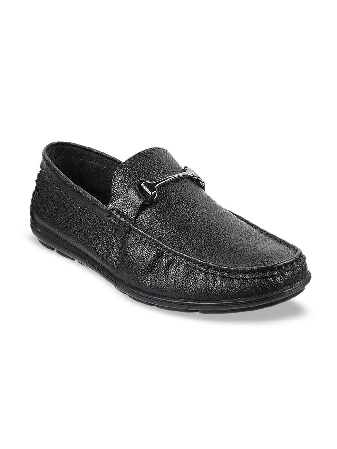 

WALKWAY by Metro Men Black Textured Leather Loafers