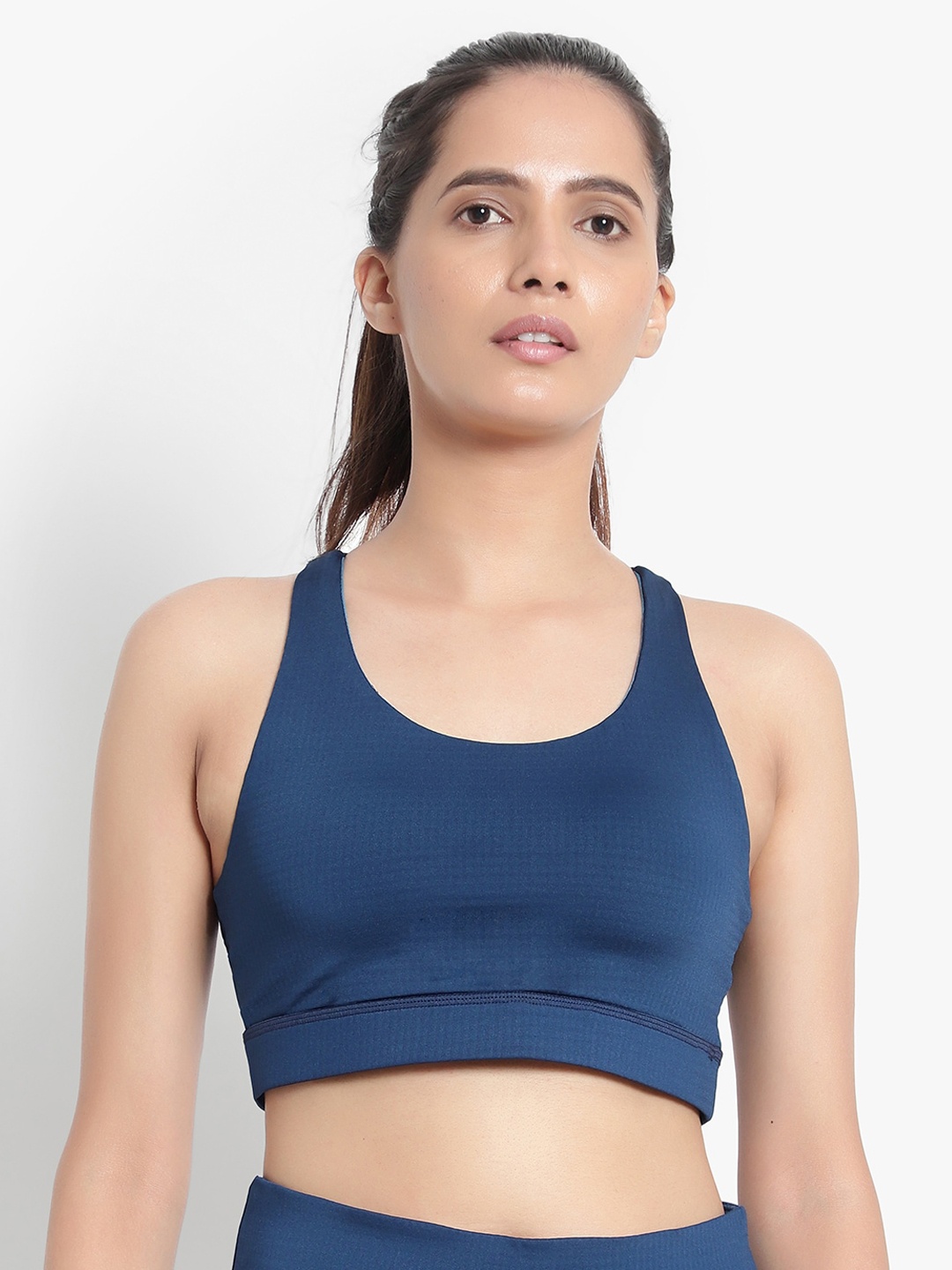 

Wearjukebox Blue & White Typography Back Printed Workout Bra