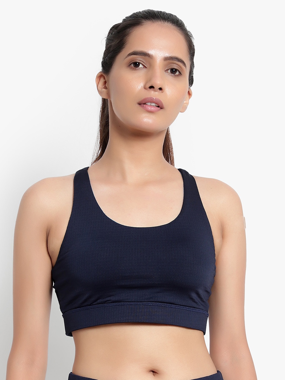 

Wearjukebox Navy Blue Typography Workout Bra