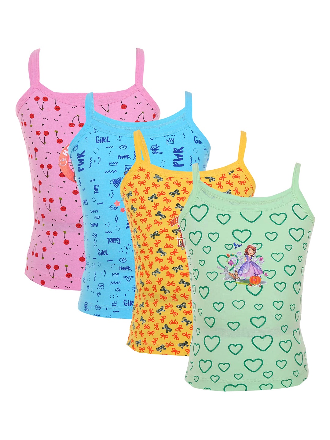 

SMARTERKIDS Girls Set of 4 Printed Cotton Camisoles, Green
