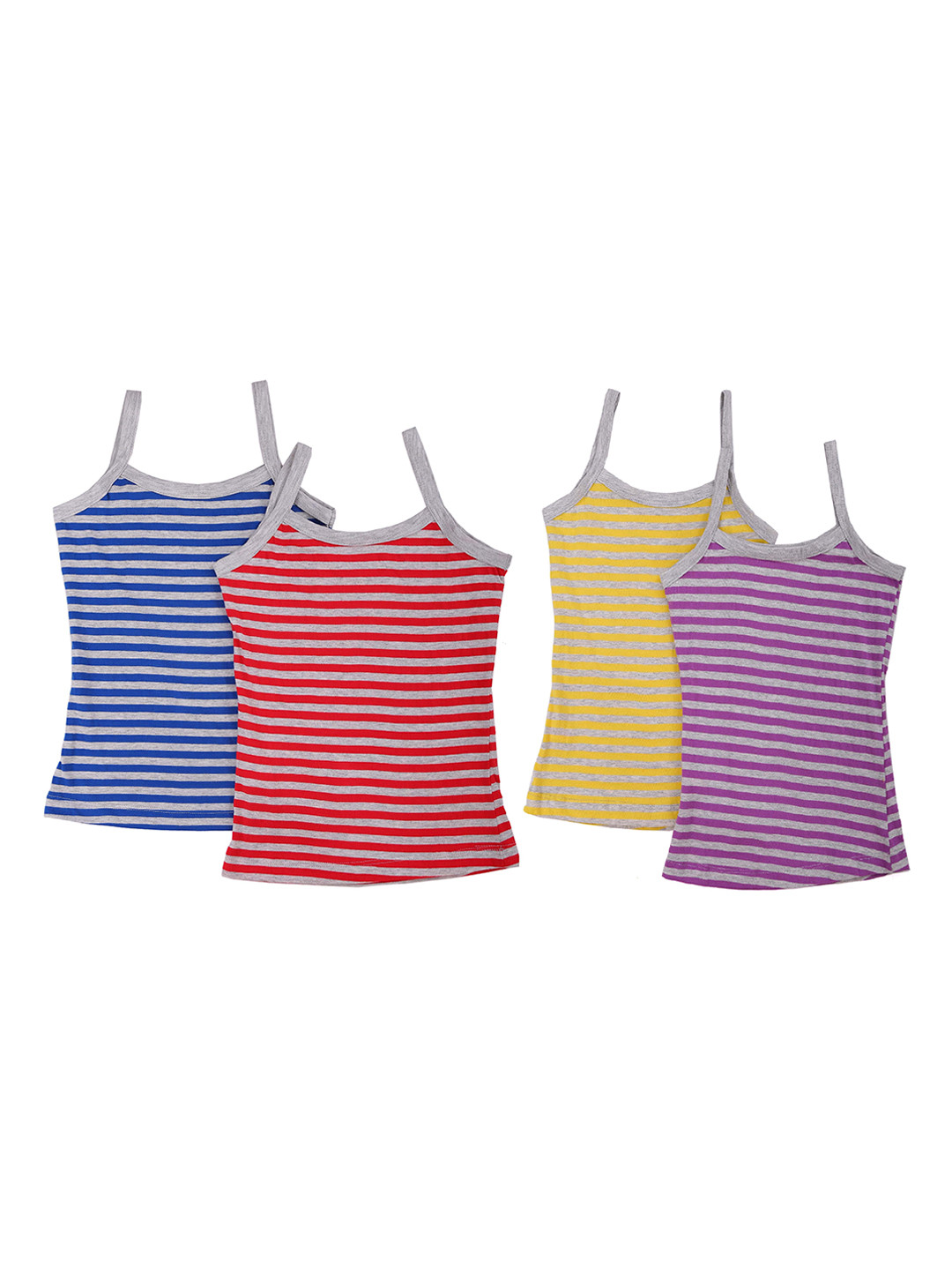 

SMARTERKIDS Girls Set Of 4 Striped Pure Cotton Camisoles, Blue