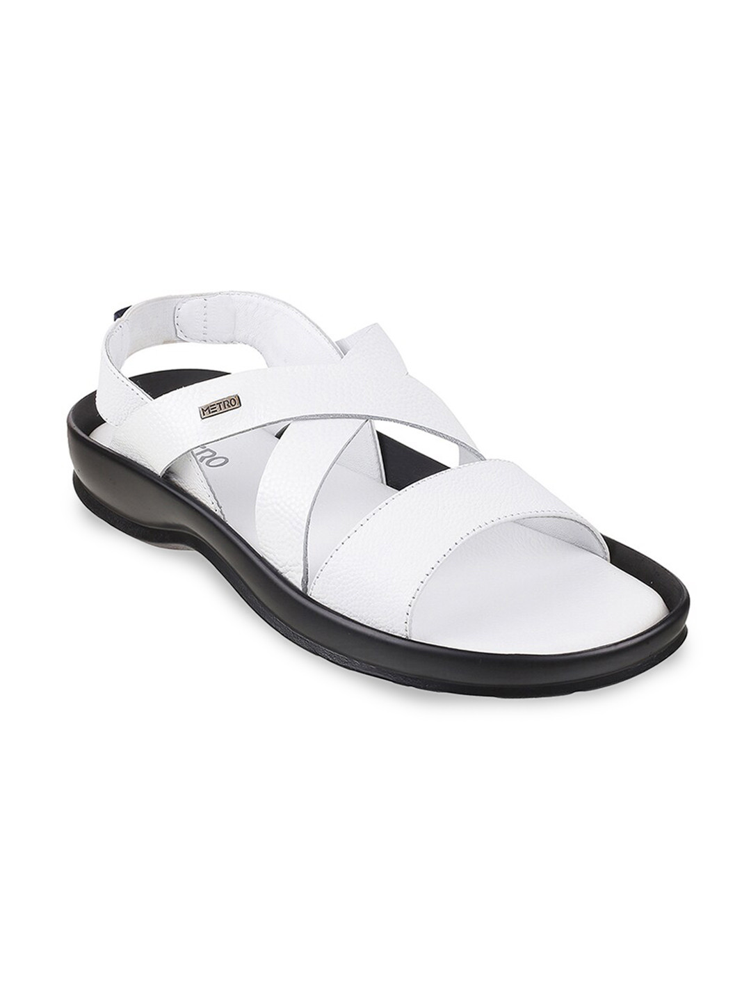 

Metro Men White & Black Leather Comfort Sandals