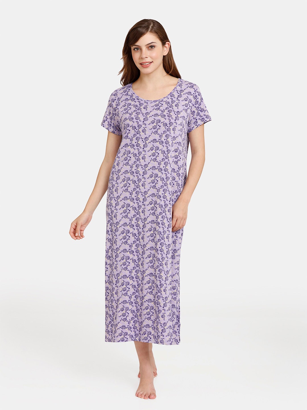 

Rosaline by Zivame Purple Pure Cotton Printed Nightdress