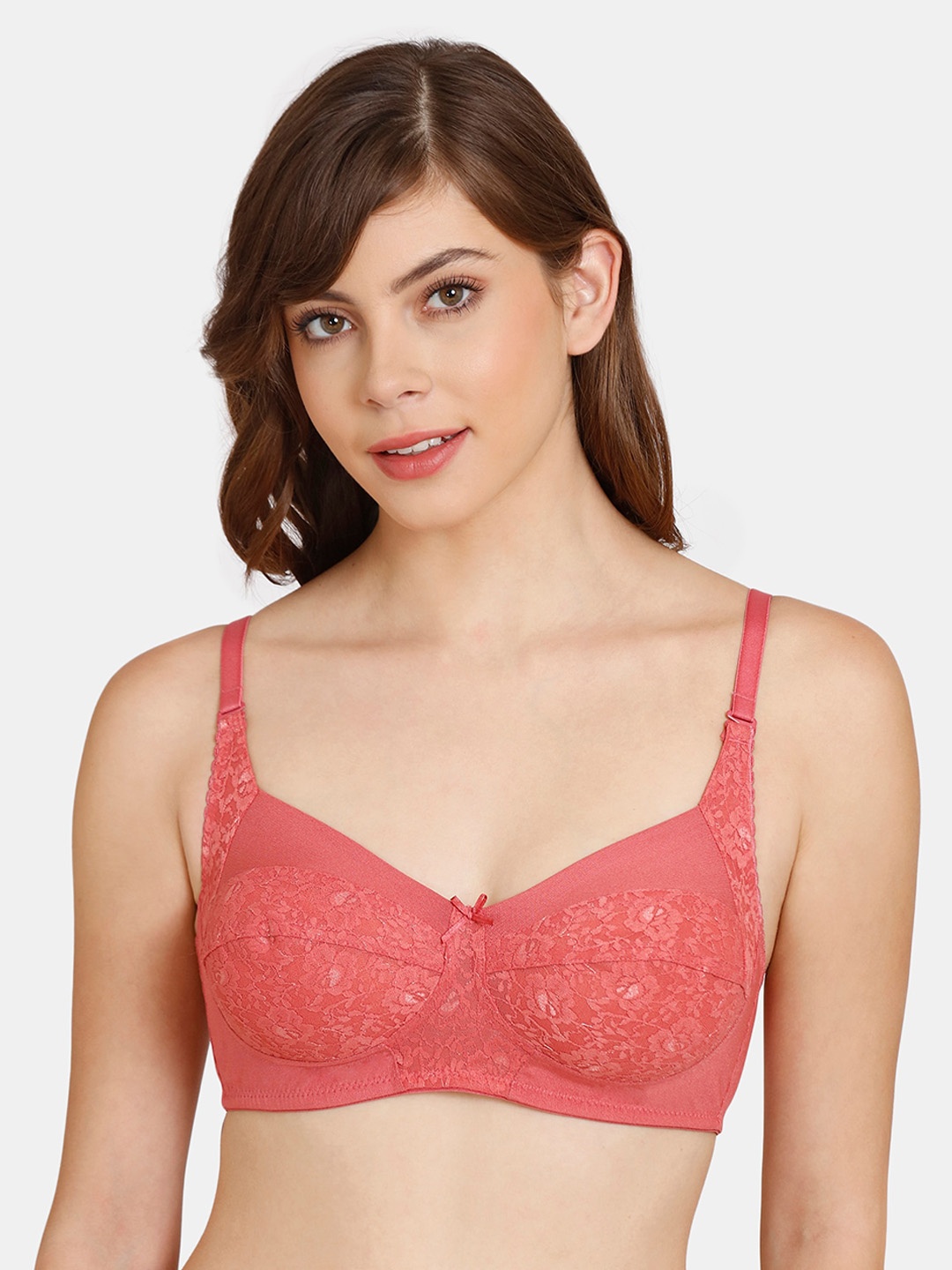 

Rosaline by Zivame Women Pink Floral Everyday Double Layered Non padded Bra