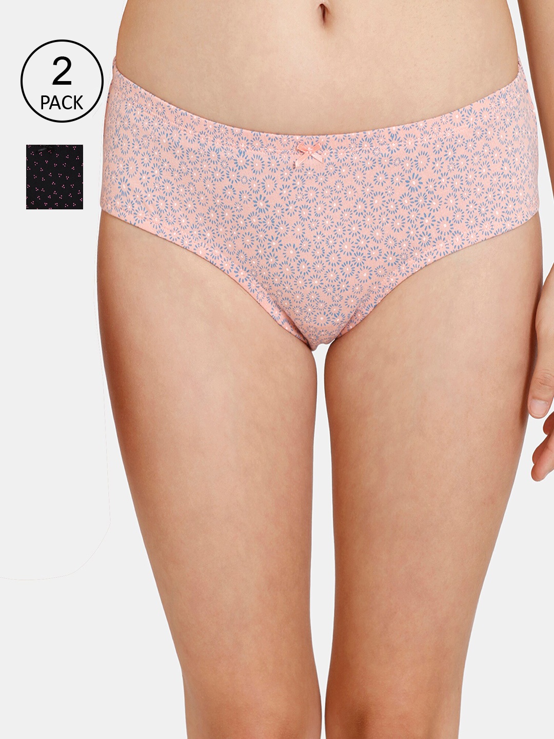

Rosaline by Zivame Women Pack Of 2 Pink & Black Assorted Cotton Low-Rise Hipster Briefs