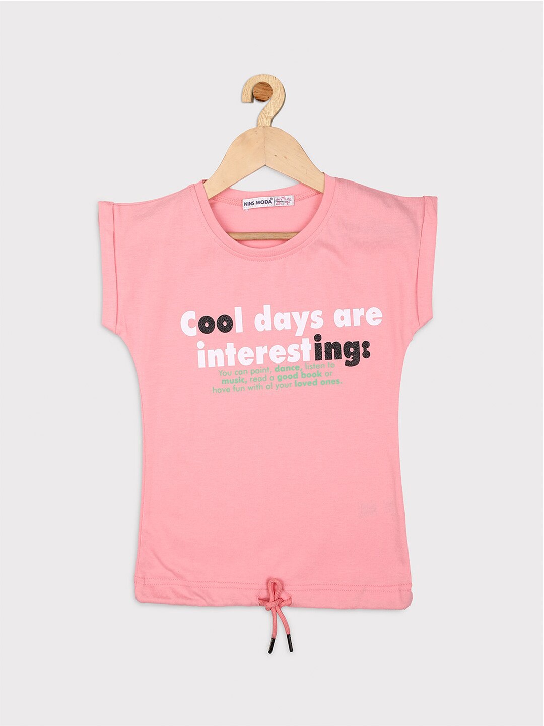 

Nins Moda Girls Pink Print Cotton Extended Sleeves Top