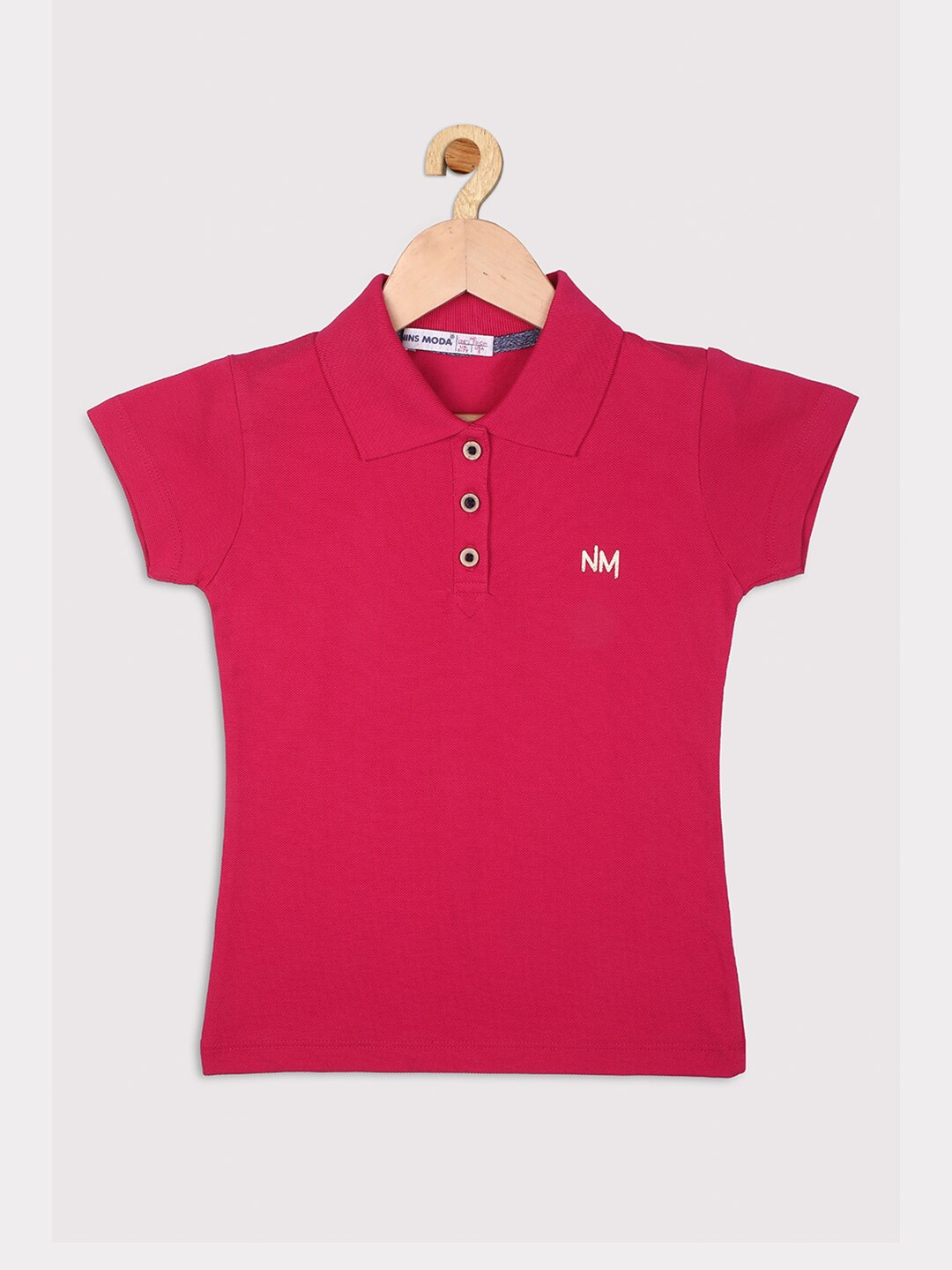

Nins Moda Girls Magenta Polo Collar Pure Cotton T-shirt