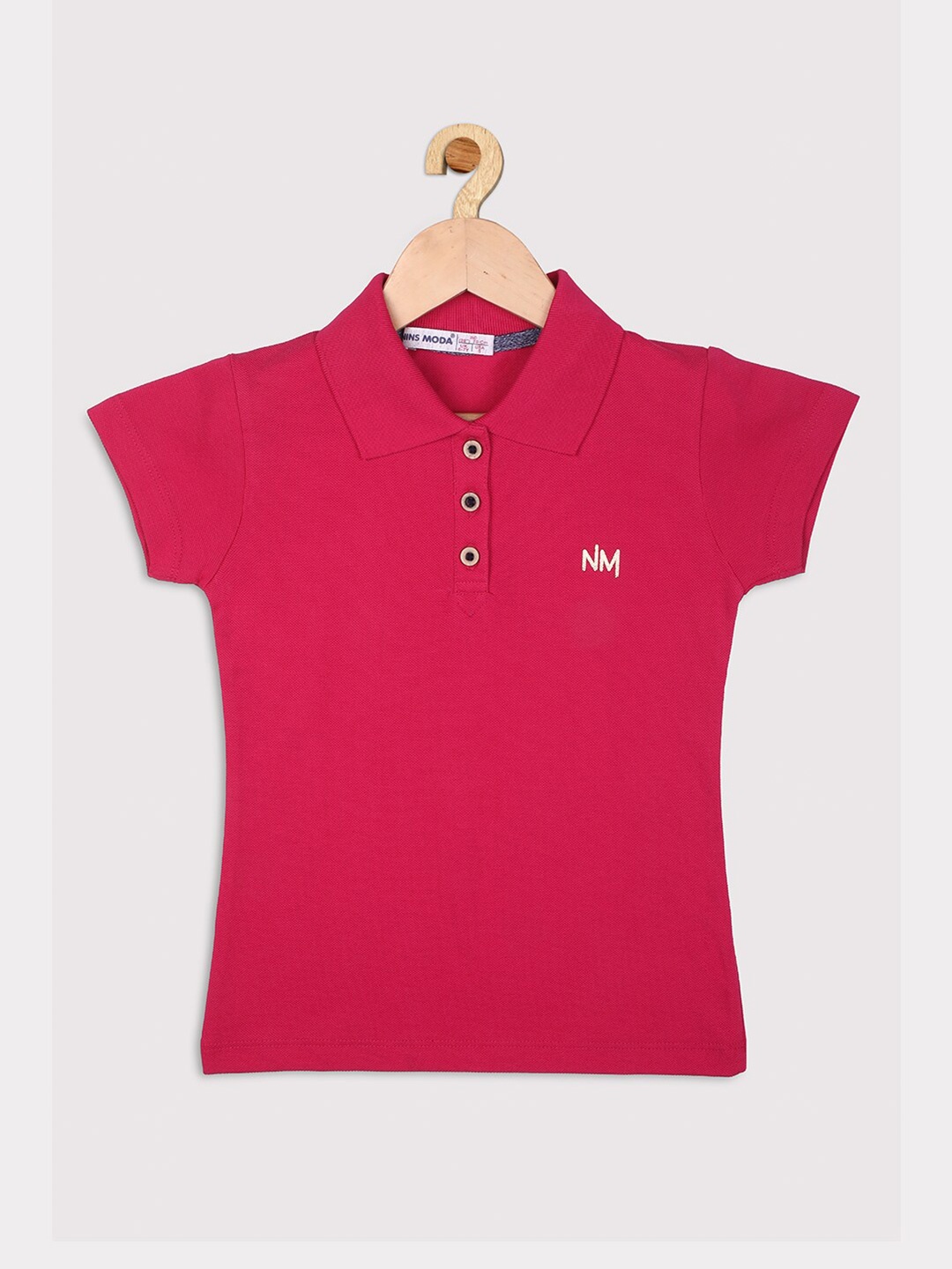 

Nins Moda Girls Magenta Polo Collar Pure Cotton T-shirt