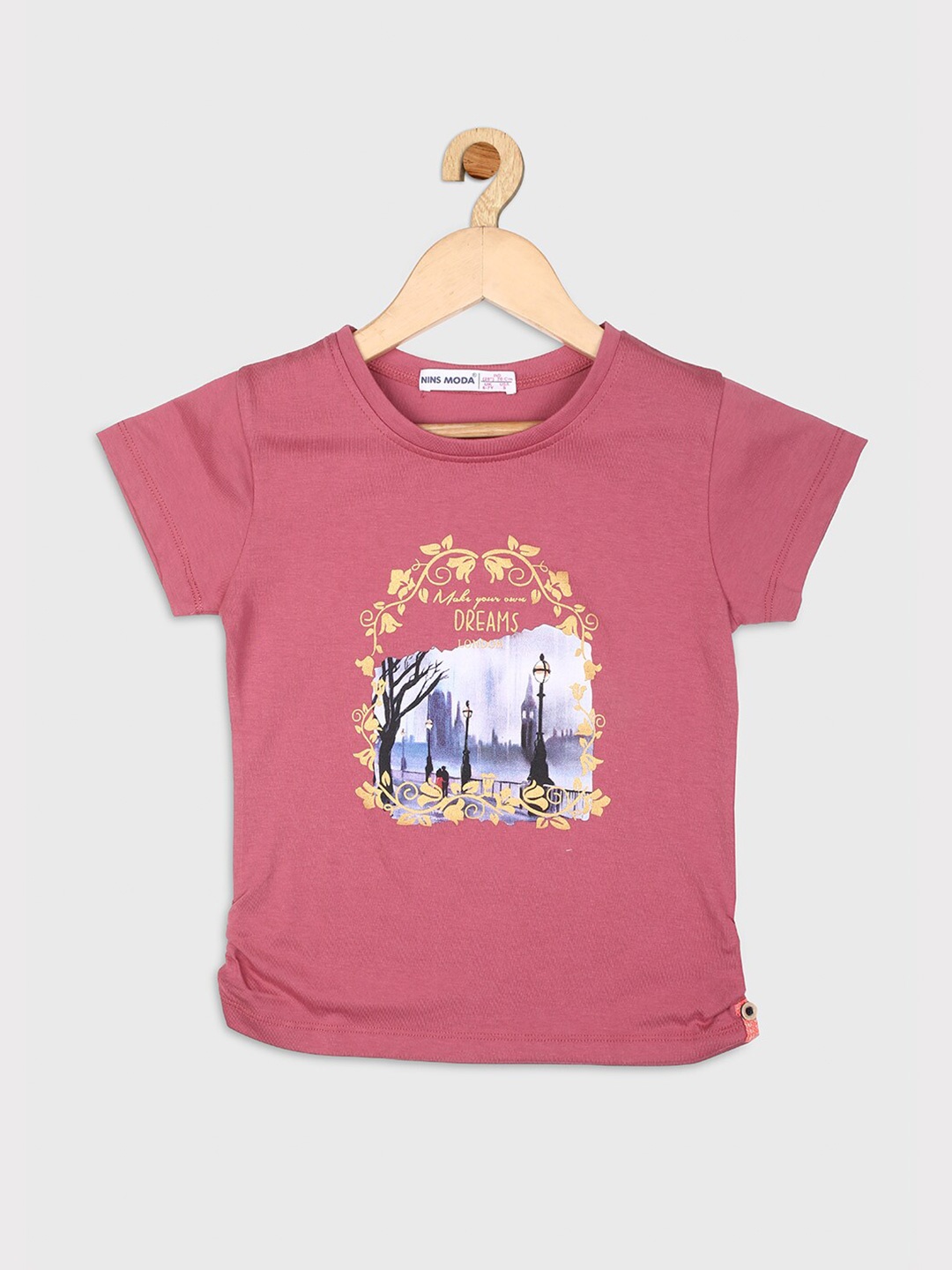 

Nins Moda Girls Pink Printed Pure Cotton T-shirt