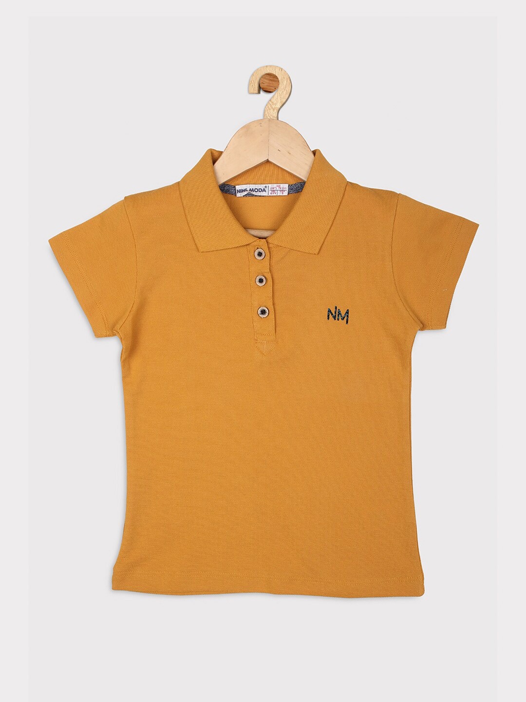 

Nins Moda Girls Mustard Yellow Polo Collar Pure Cotton T-shirt