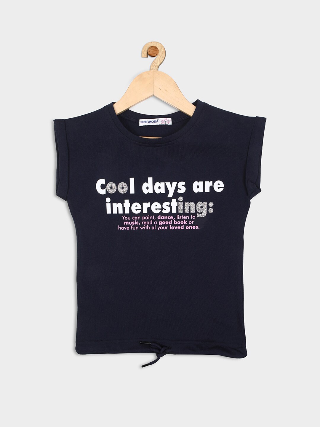 

Nins Moda Navy Blue Printed Typography Top